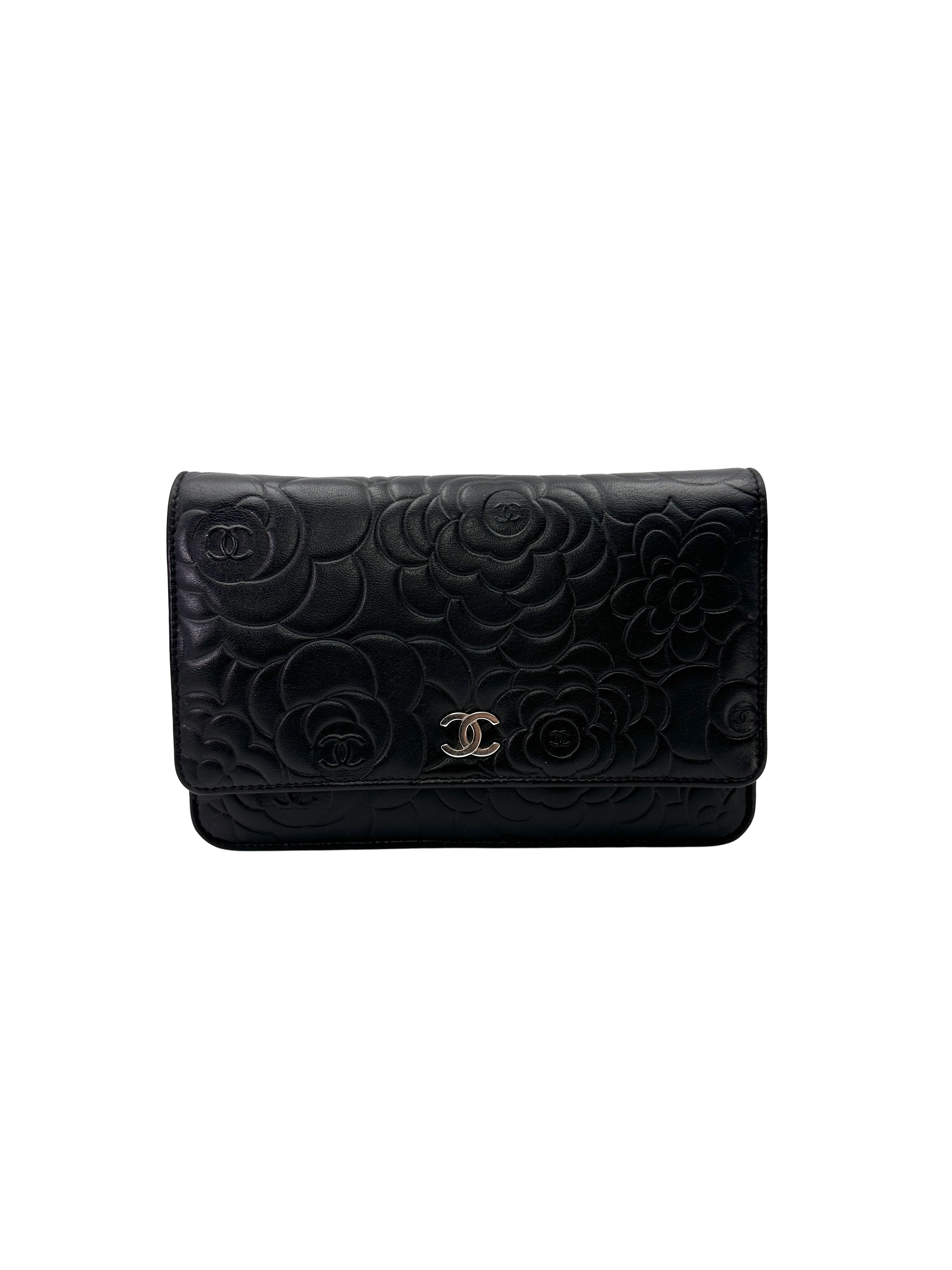 Chanel Black Camellia Embossed Lambskin Wallet On Chain(19***79) CC2566