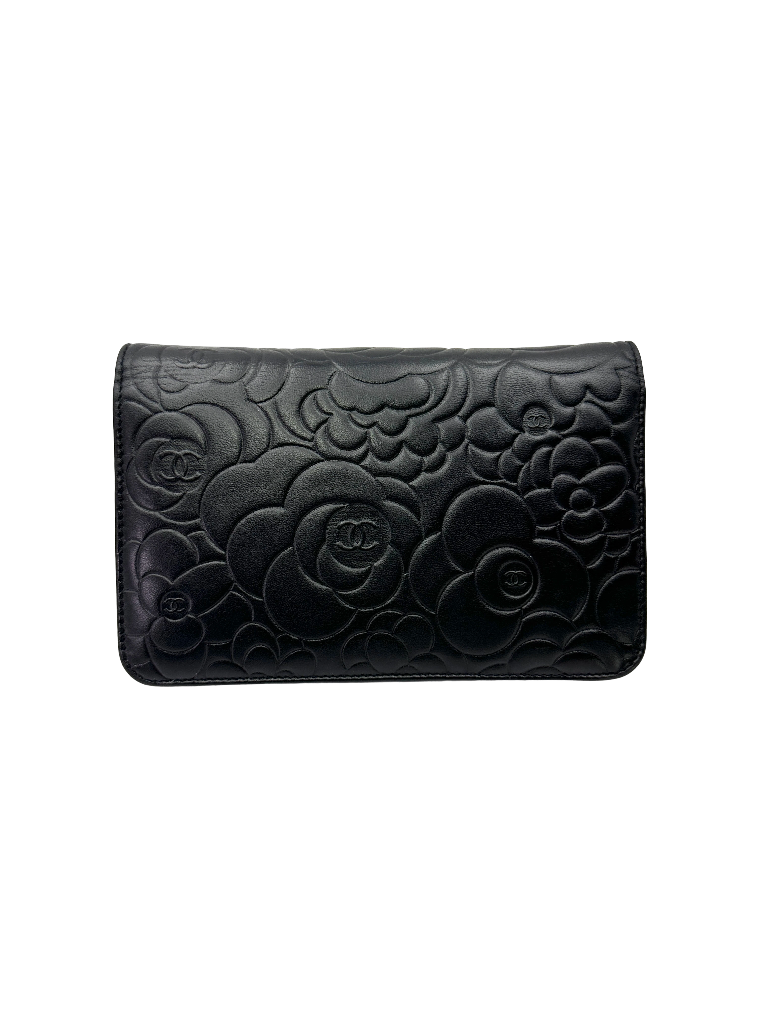 Chanel Black Camellia Embossed Lambskin Wallet On Chain(19***79) CC2566