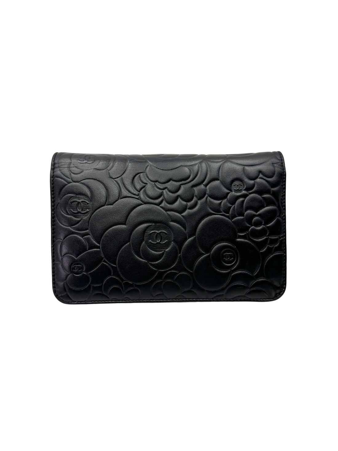 Chanel Black Camellia Embossed Lambskin Wallet On Chain(19***79) CC2566