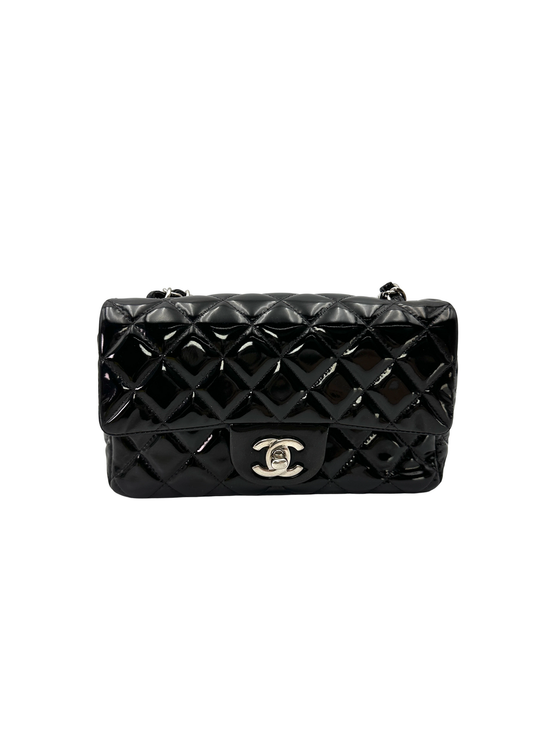 Chanel Classic Flap Black Quilted Patent Leather Mini Shoulder Bag(18***24) CC2558