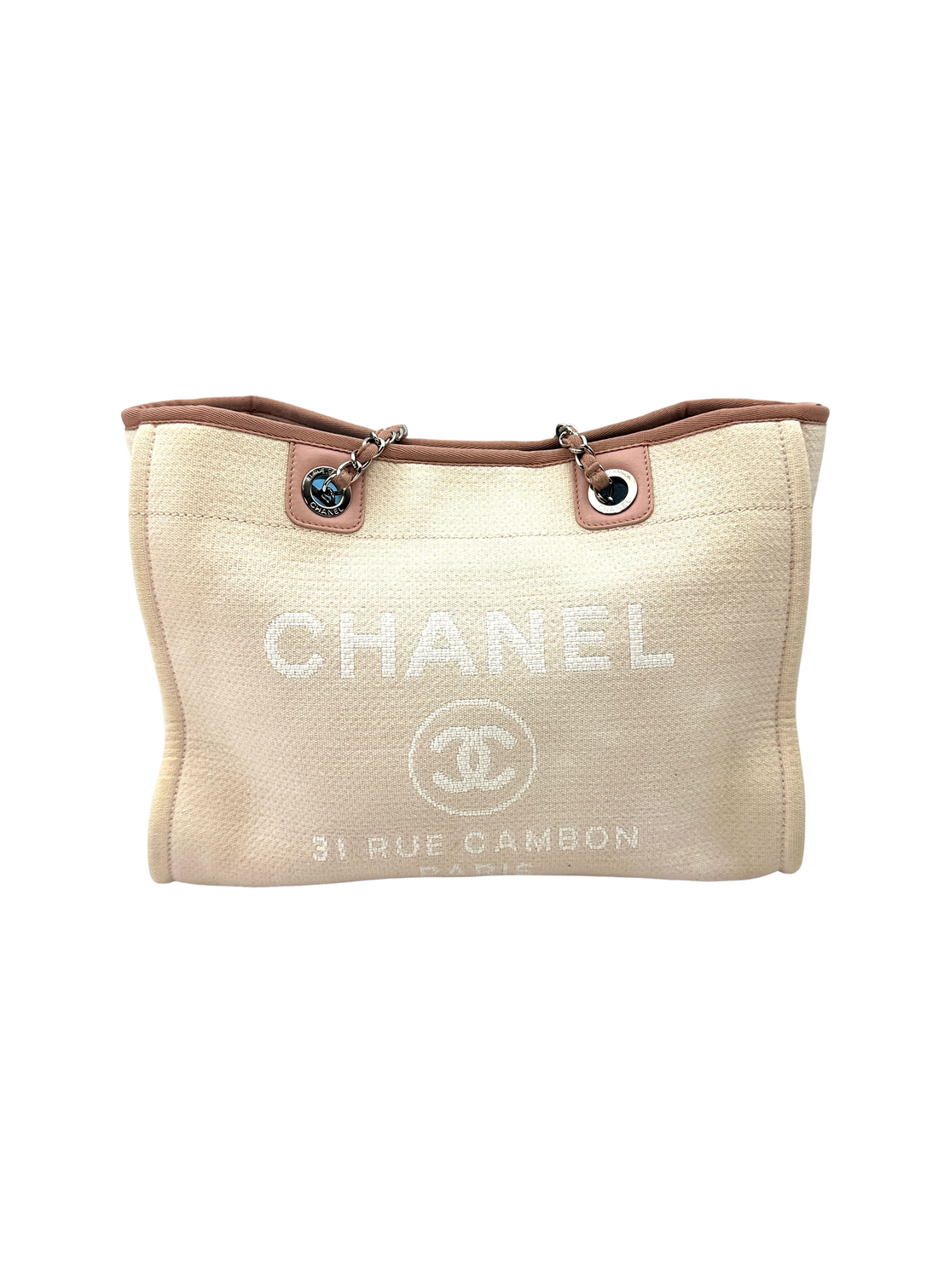 Chanel Deauville White/Pink Canvas Tote Handle Bag(20***51) CC2560