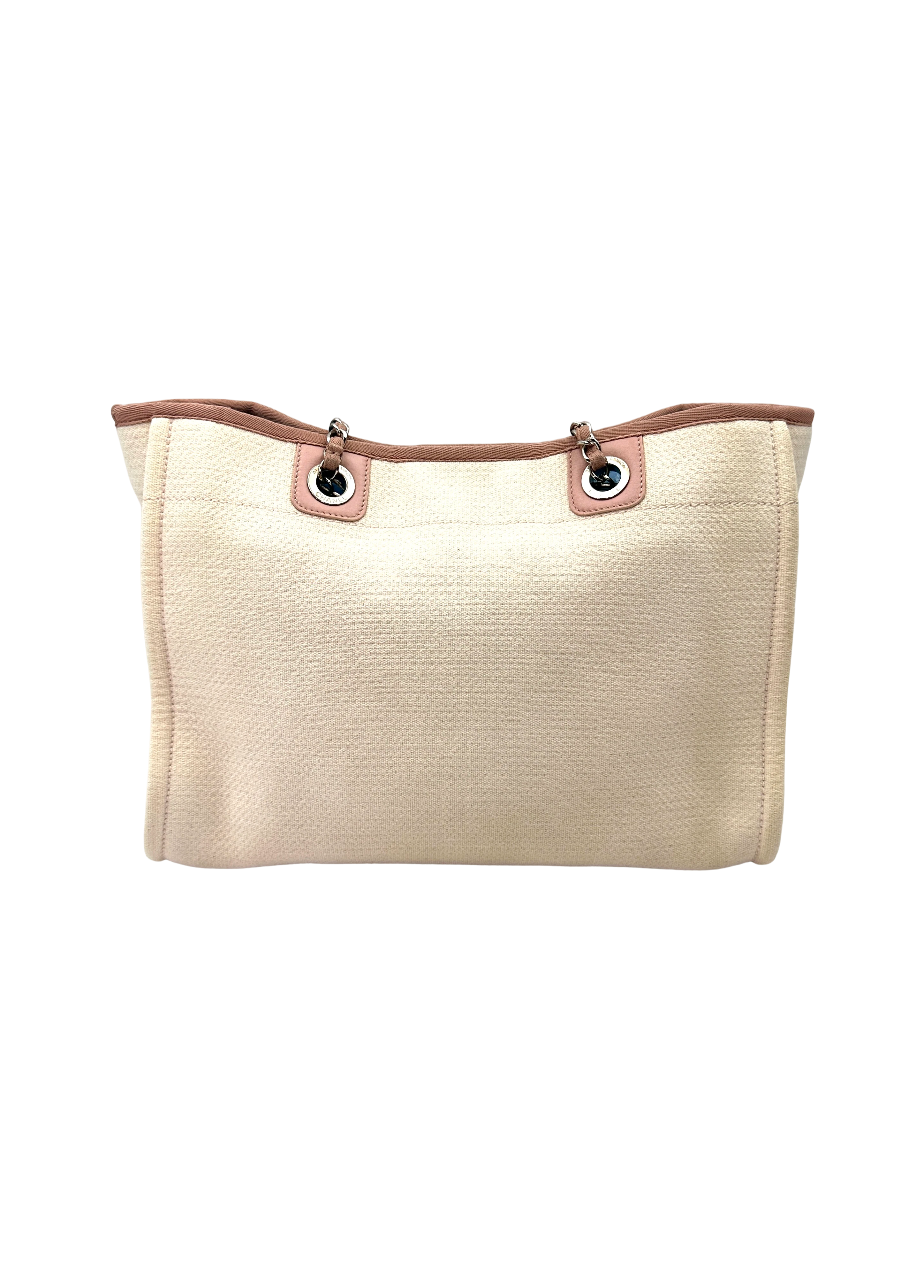 Chanel Deauville White/Pink Canvas Tote Handle Bag(20***51) CC2560