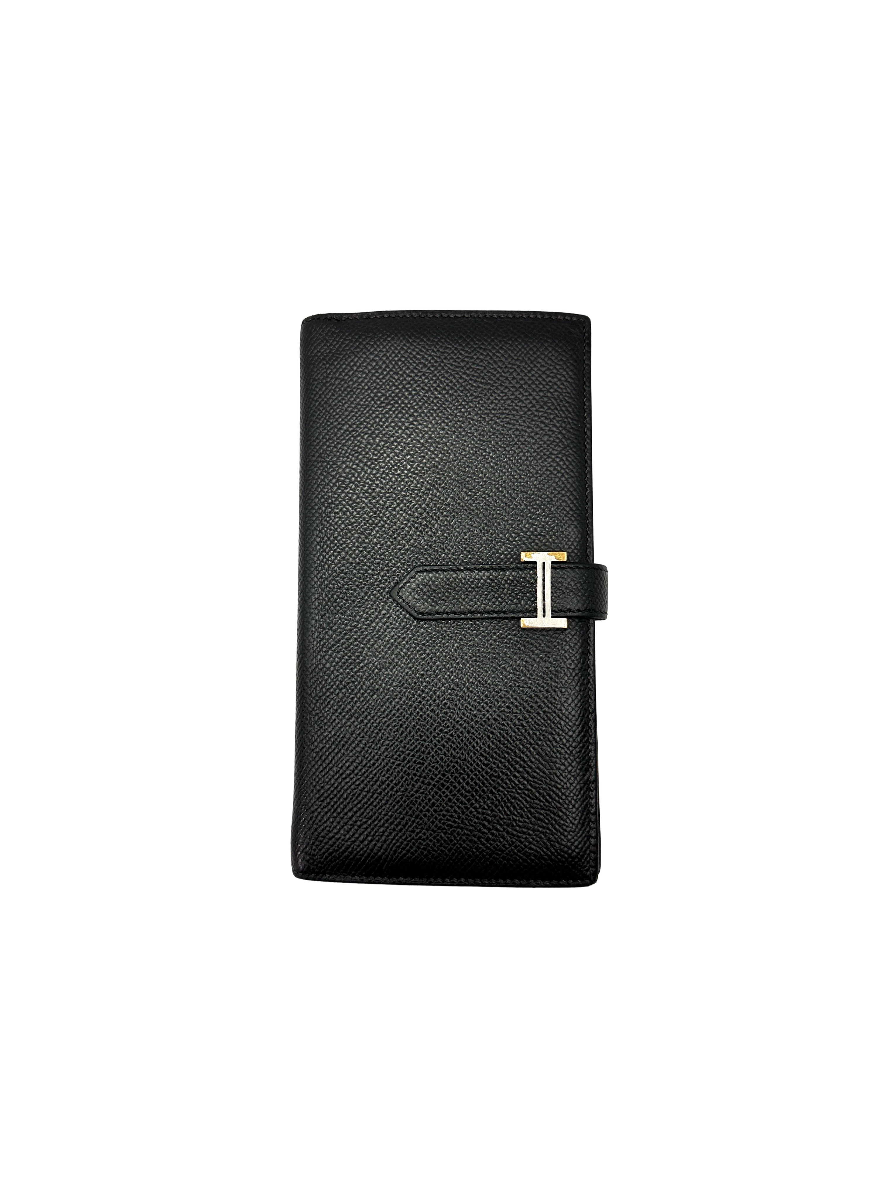 Hermes Bearn Compact Black Epsom Leather Wallet HR183