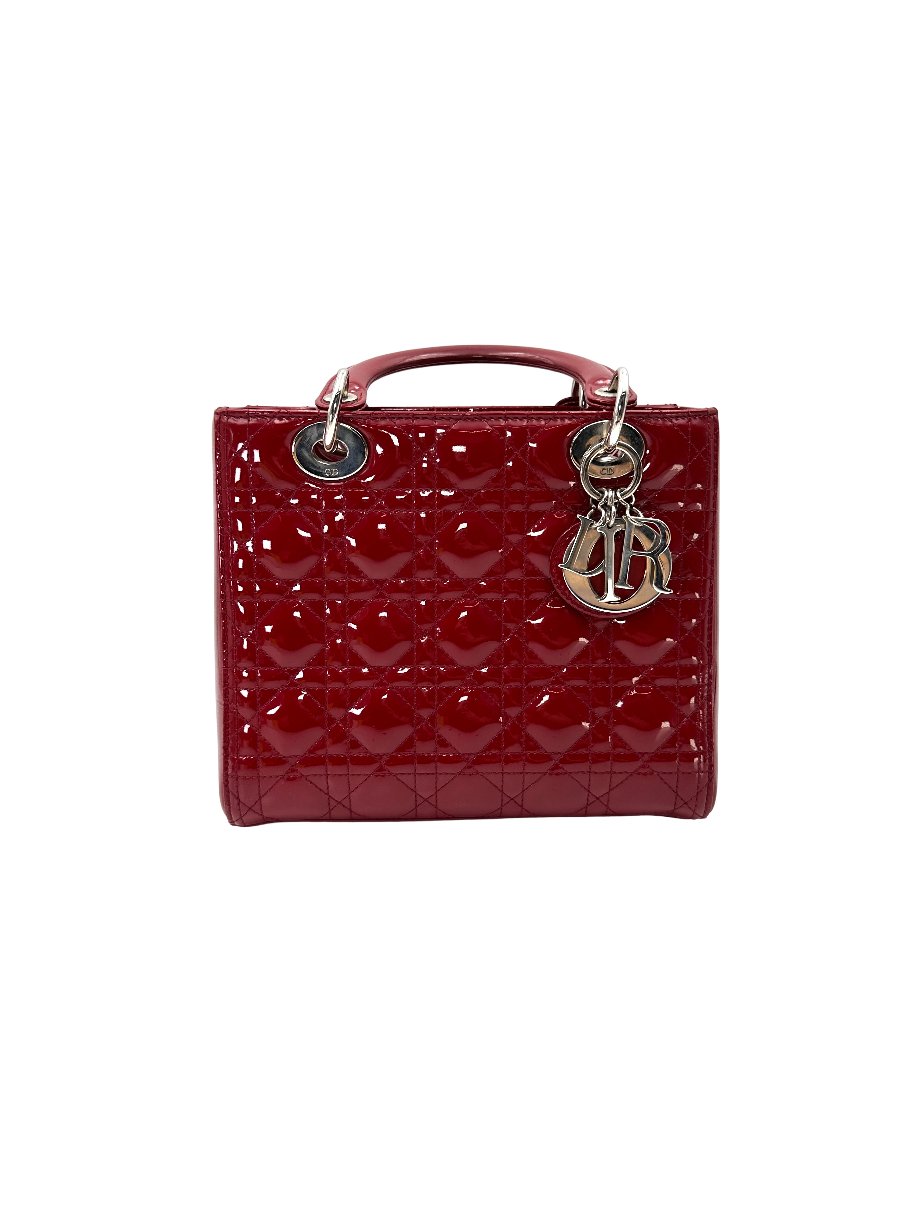Christian Dior Lady Dior Red Cannage Leather Handle Bag DR932