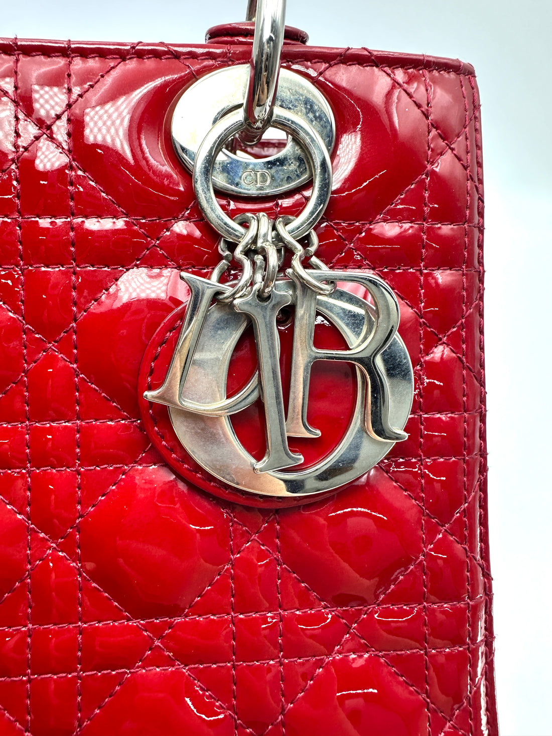 Christian Dior Lady Dior Red Cannage Leather Handle Bag DR932