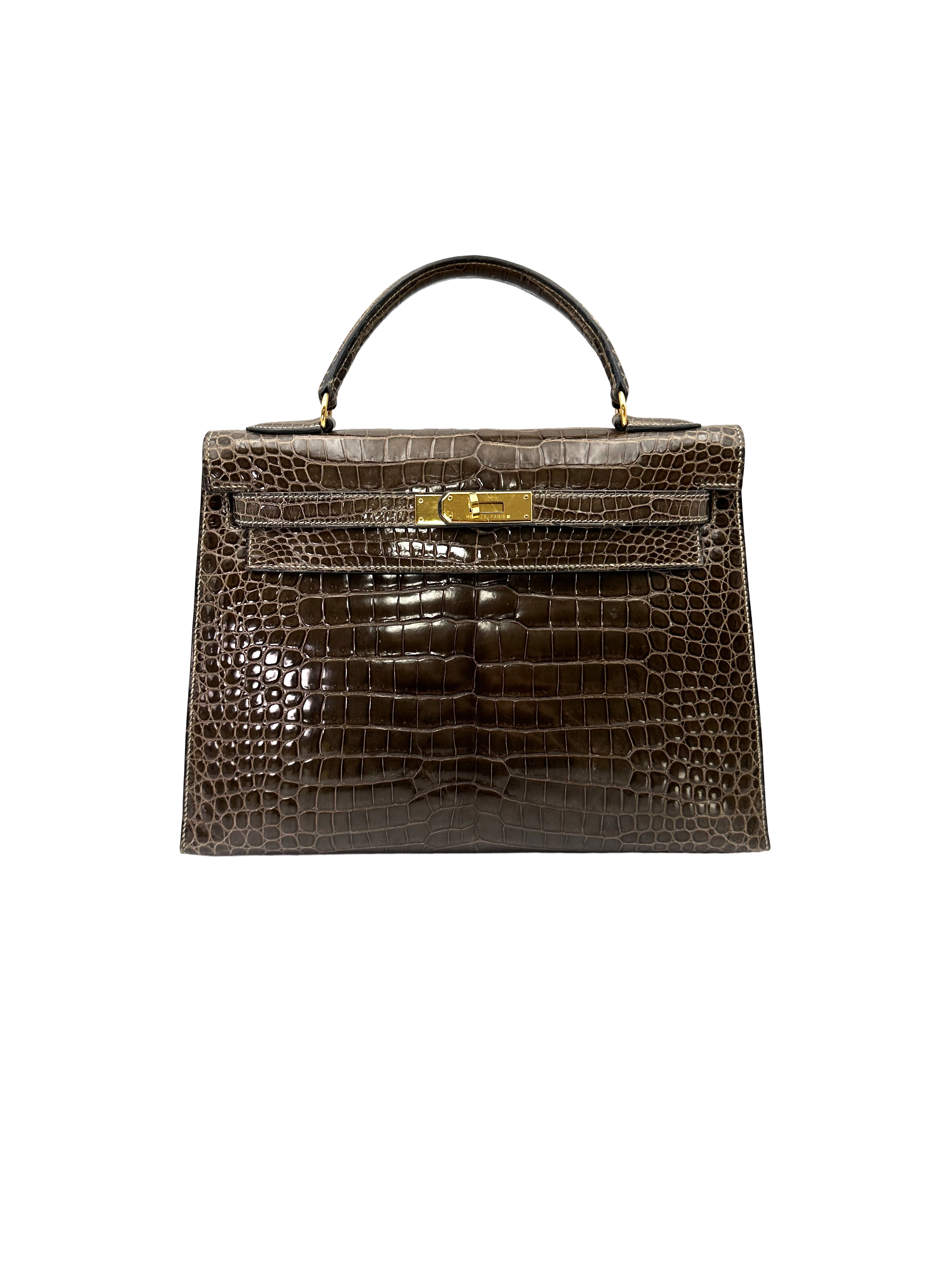 Hermes Kelly Black Crocodile Leather Handle Bag With Gold Hardware HR184SA