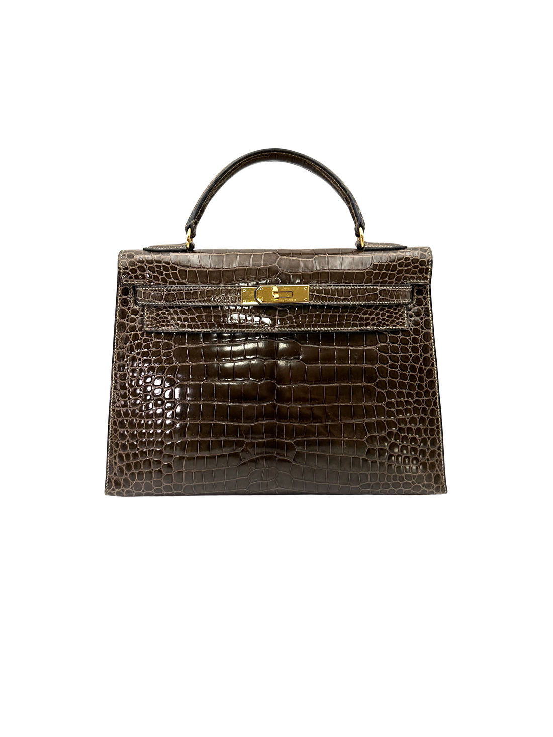 Hermes Kelly Black Crocodile Leather Handle Bag With Gold Hardware HR184SA