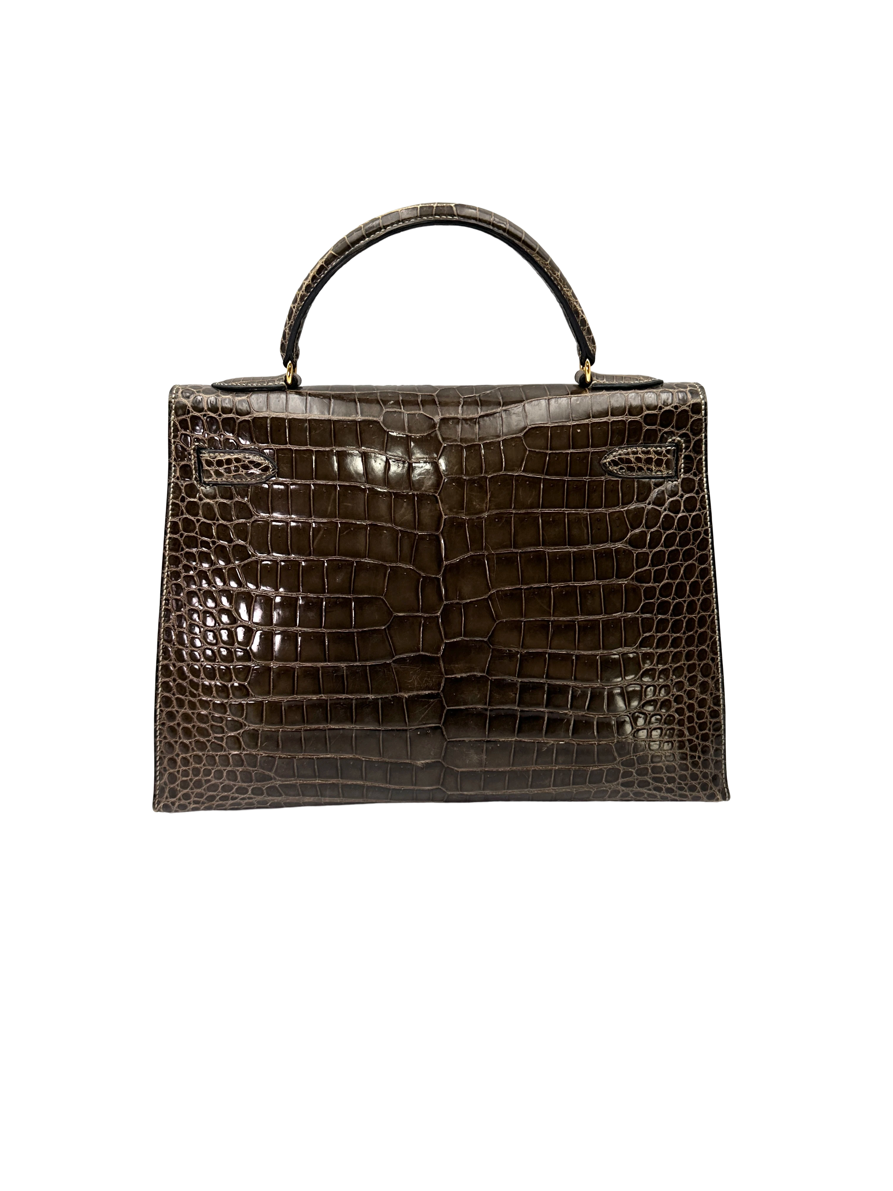 Hermes Kelly Black Crocodile Leather Handle Bag With Gold Hardware HR184SA