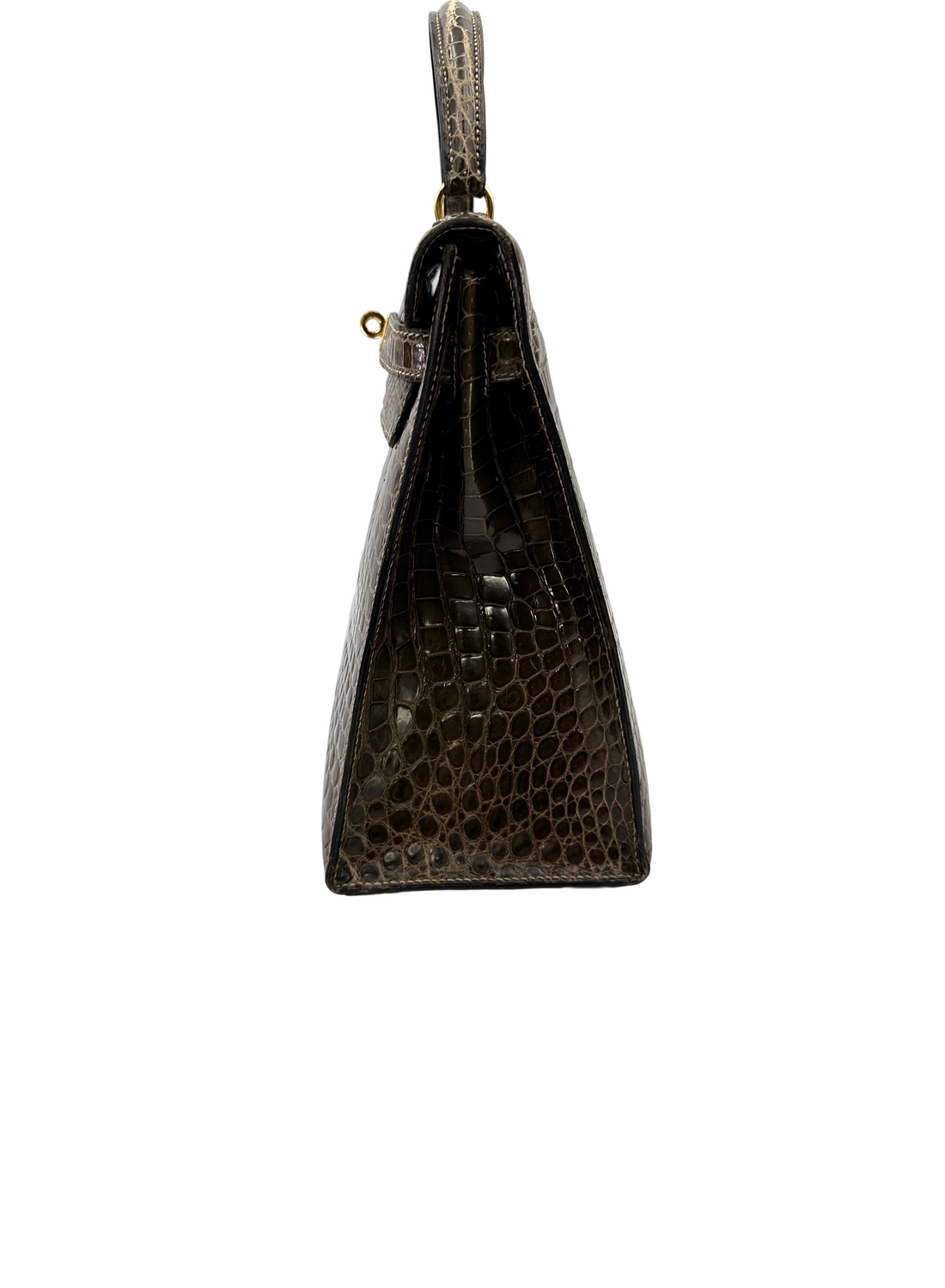 Hermes Kelly Black Crocodile Leather Handle Bag With Gold Hardware HR184SA