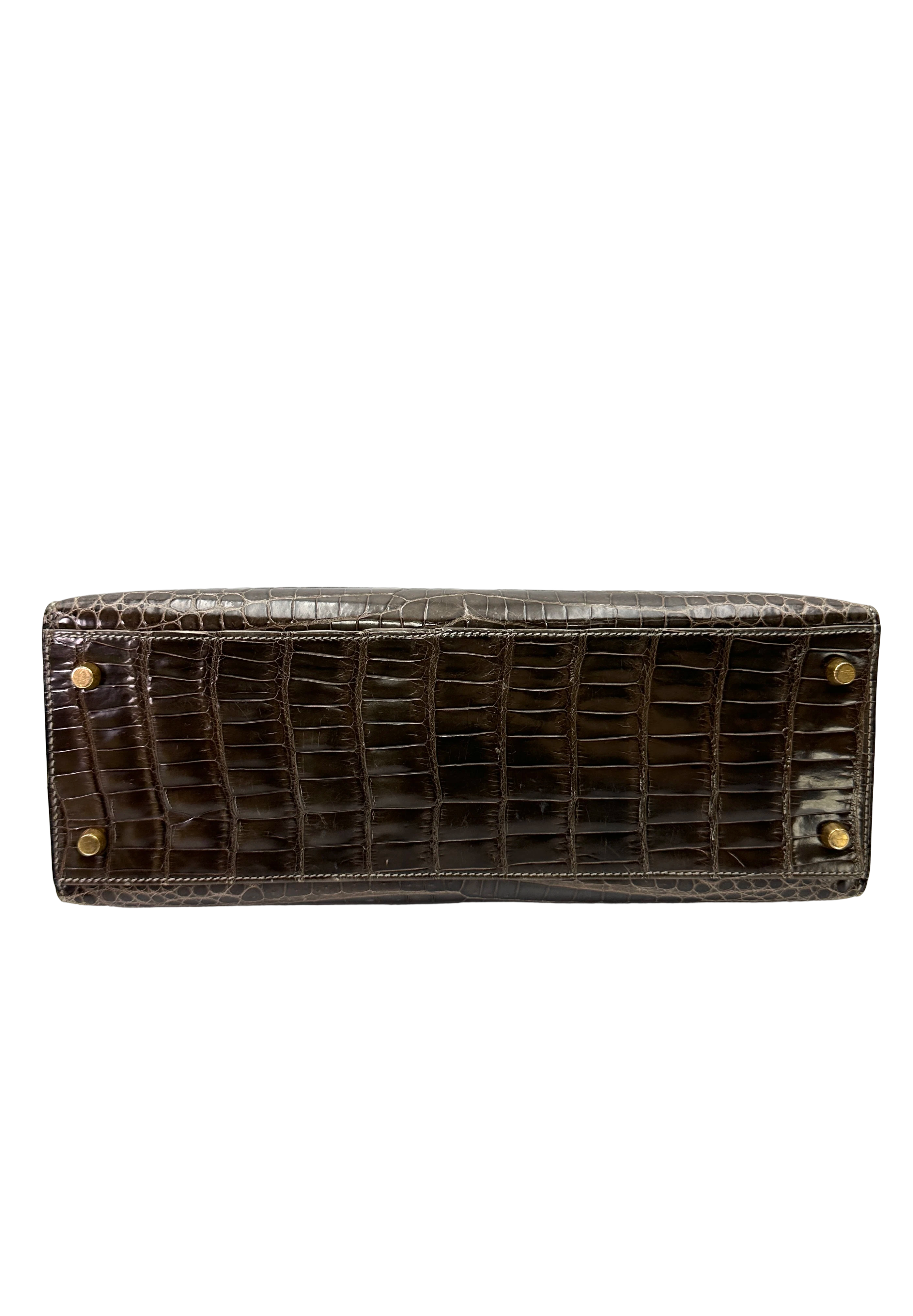 Hermes Kelly Black Crocodile Leather Handle Bag With Gold Hardware HR184SA