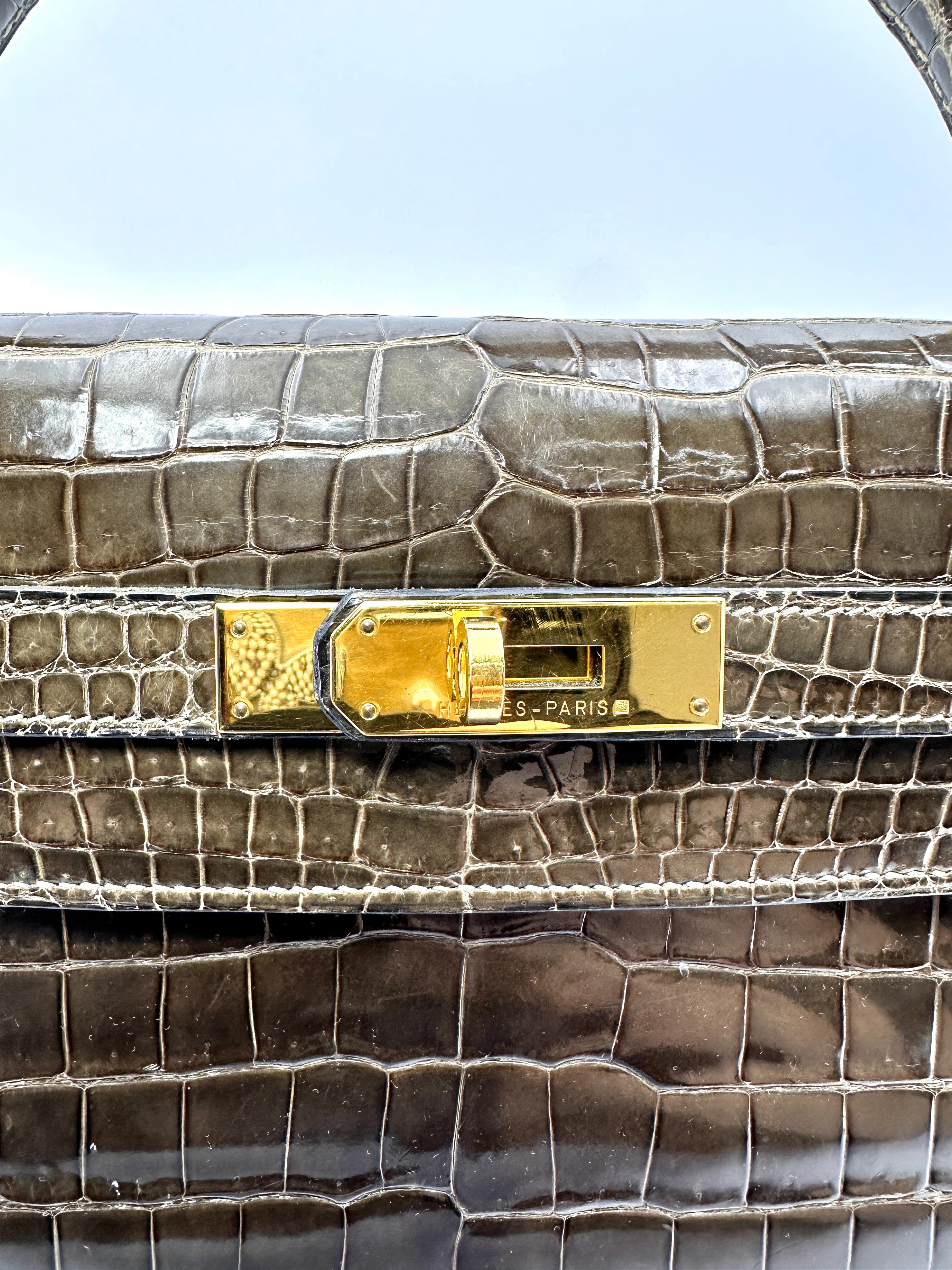 Hermes Kelly Black Crocodile Leather Handle Bag With Gold Hardware HR184SA