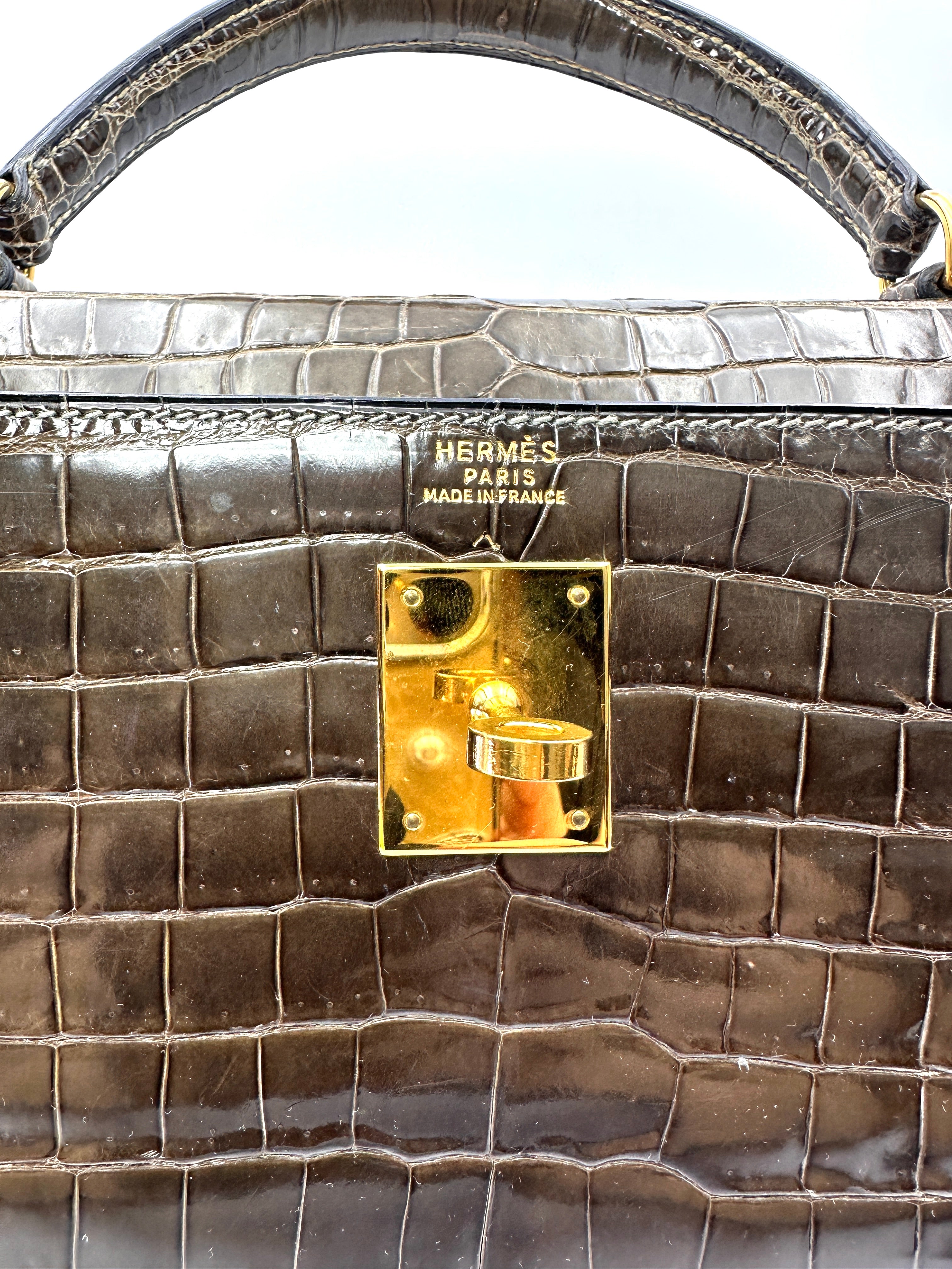 Hermes Kelly Black Crocodile Leather Handle Bag With Gold Hardware HR184SA