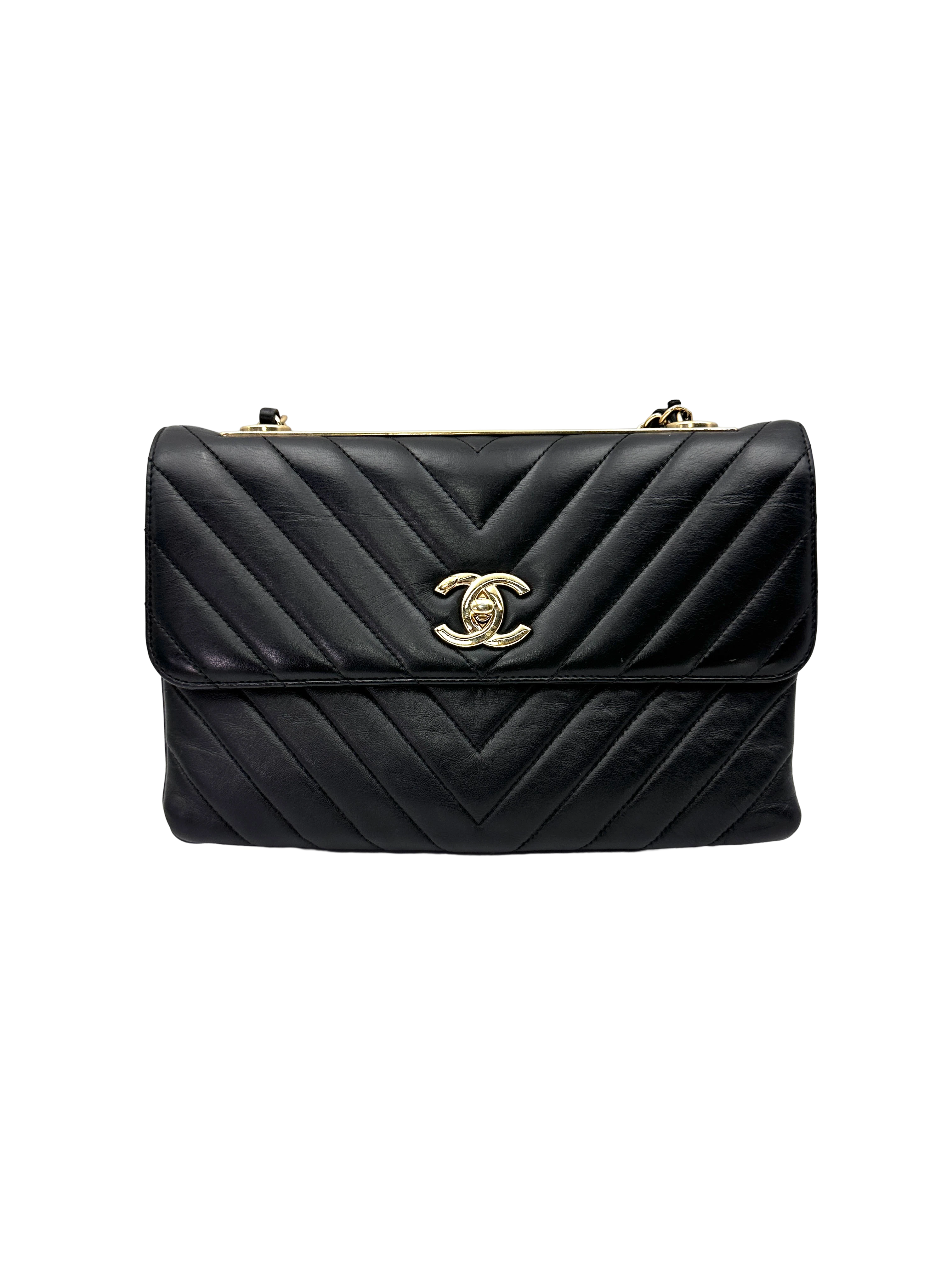 Chanel Trendy CC Black Chevron Quilted Leather Wallet On Chain(28***55) CC2568
