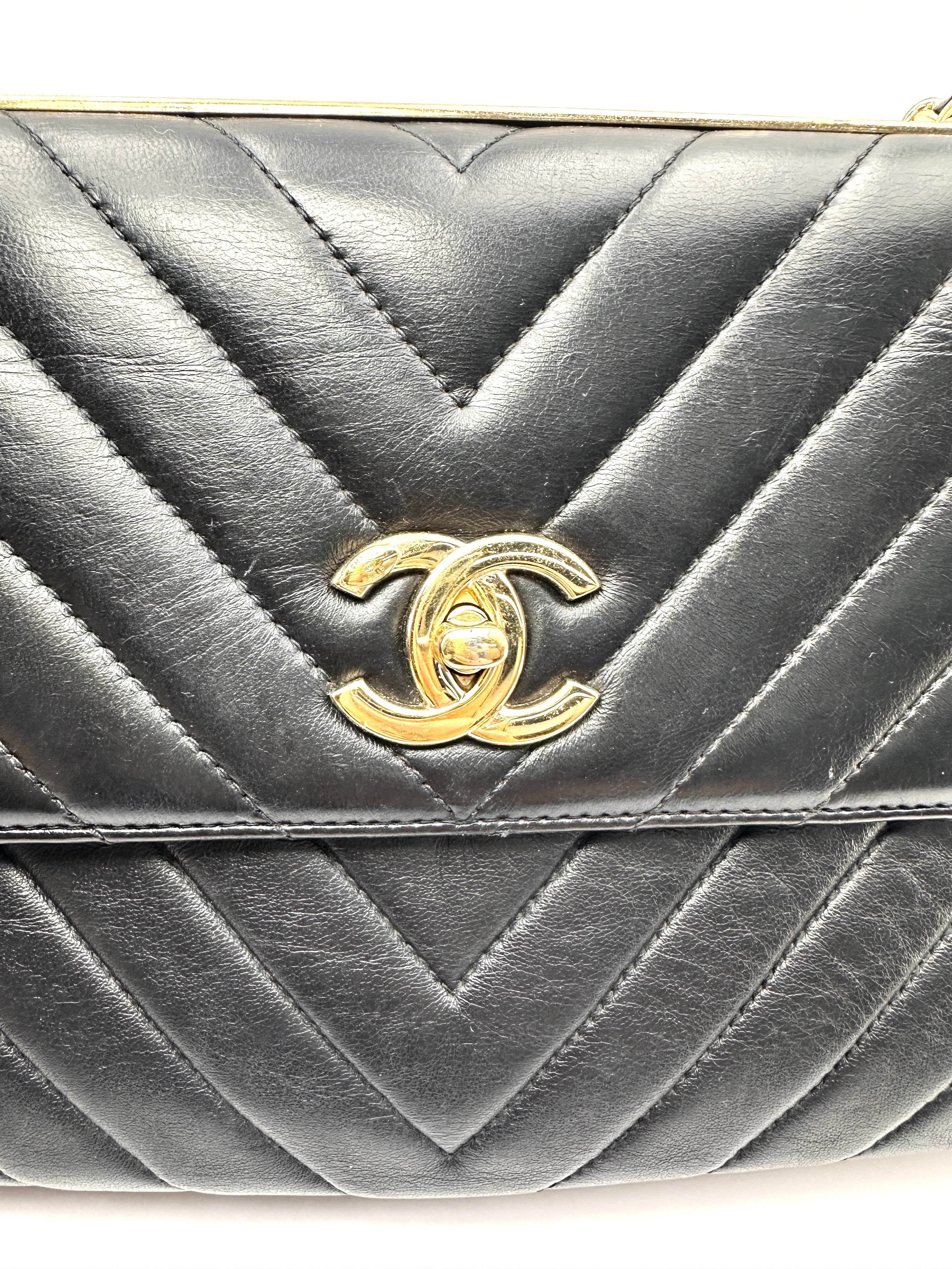 Chanel Trendy CC Black Chevron Quilted Leather Wallet On Chain(28***55) CC2568