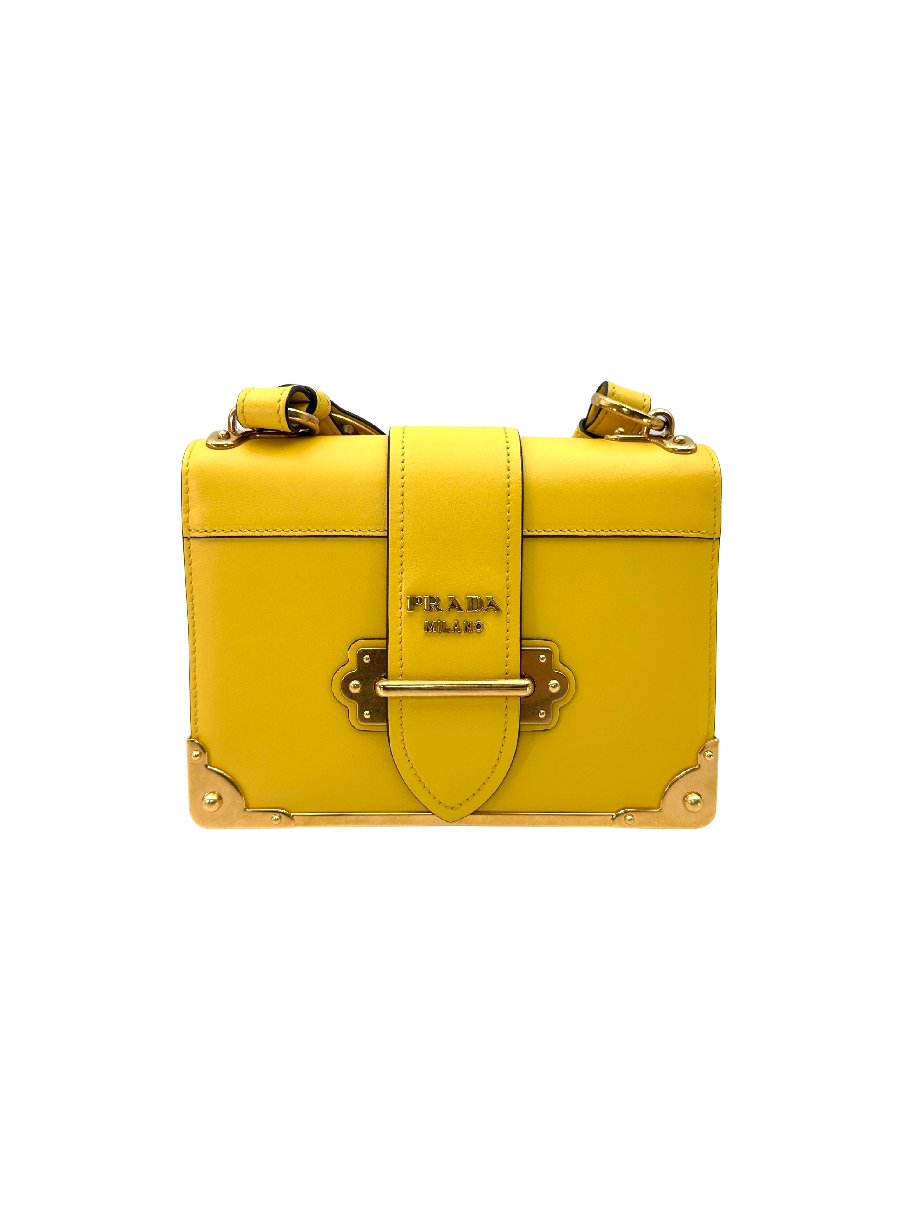 Prada Cahier Yellow Leather Shoulder Bag IRIS271