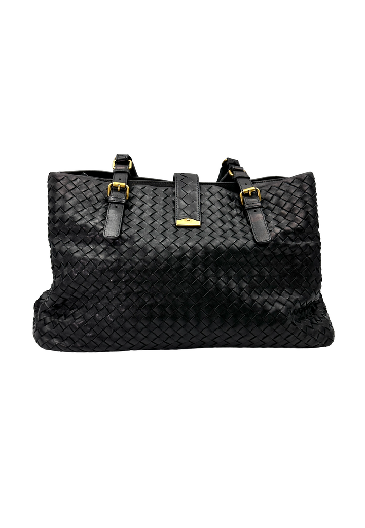 Bottega Veneta Roma Black Intrecciato Shoulder Bag BV143