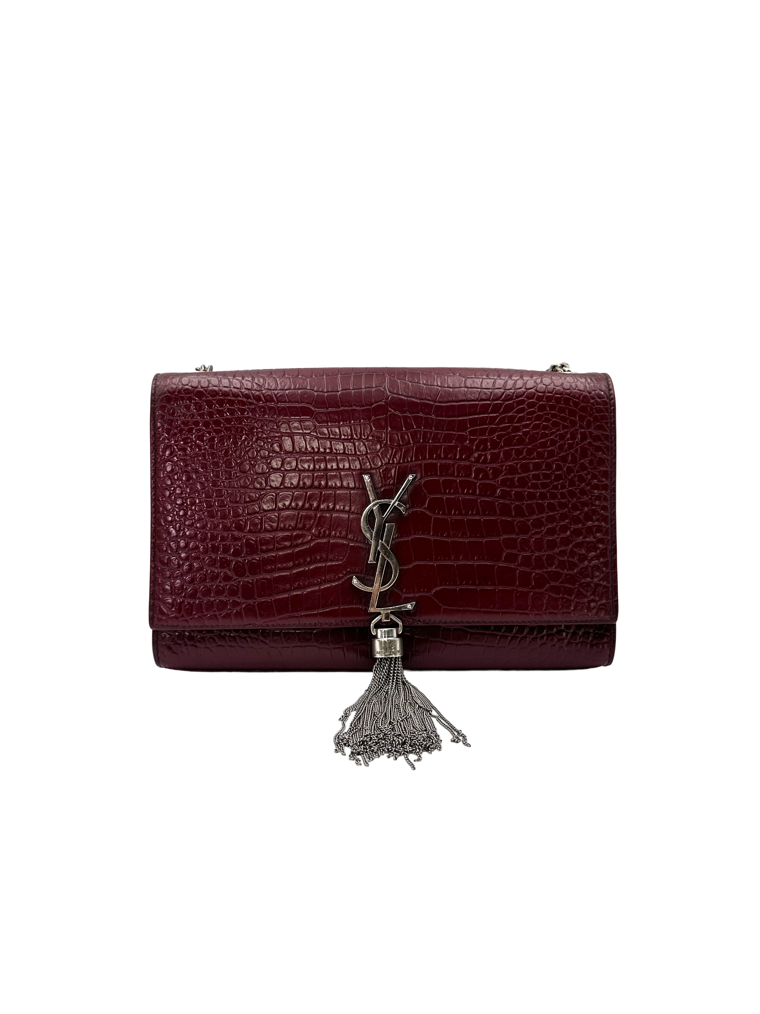 Saint Laurent Kate Red Croc-Embossed Shoulder Bag SL294