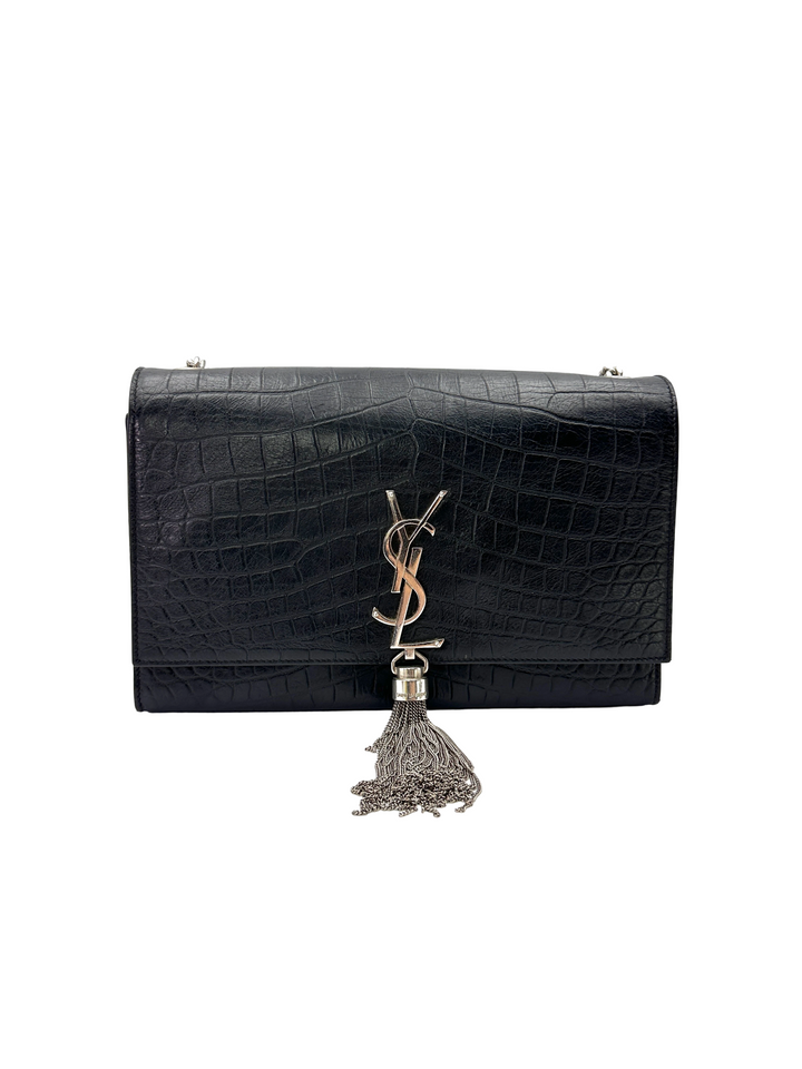 Saint Laurent Kate Black Croc-Embossed Shoulder Bag SL293