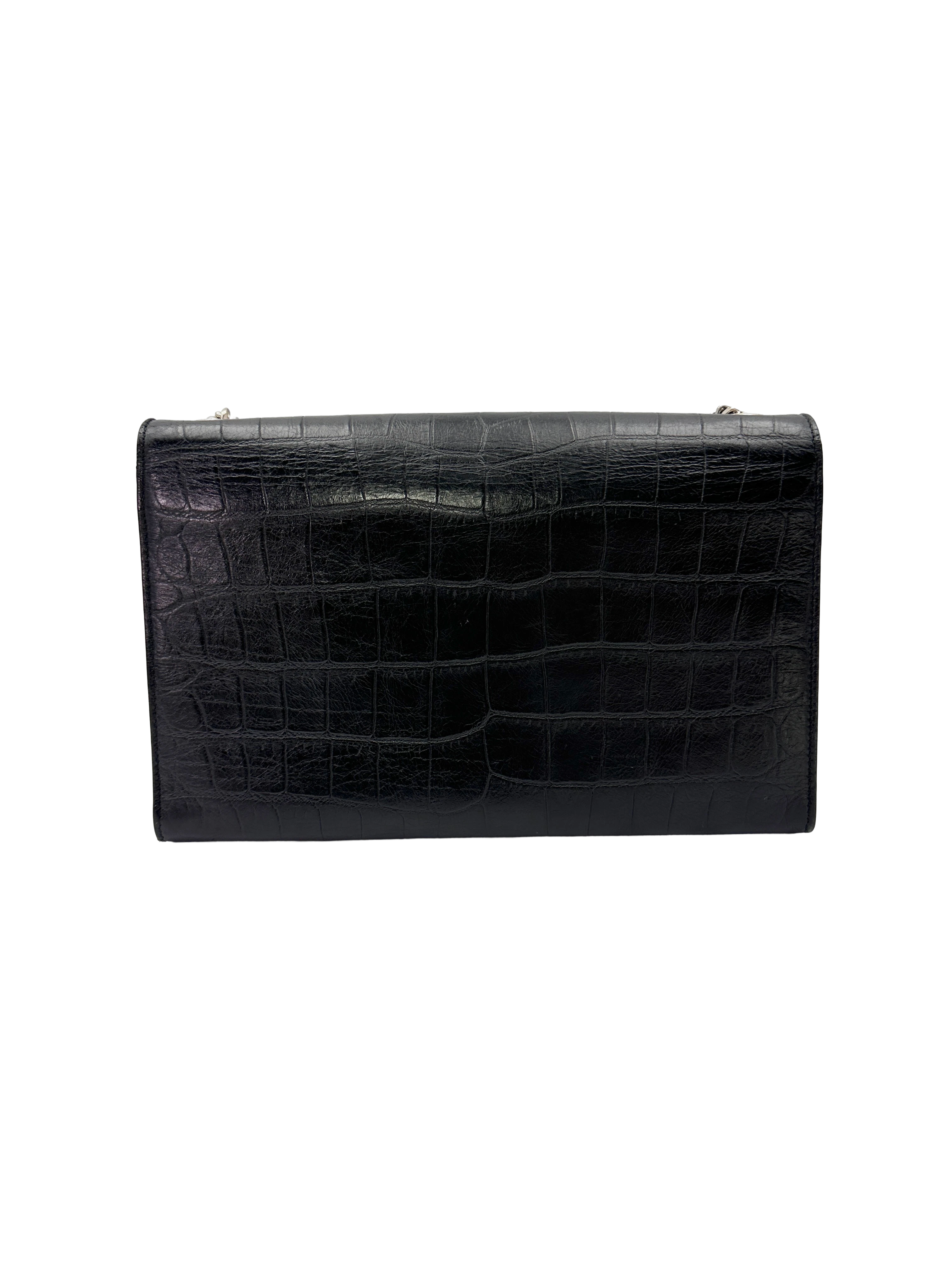 Saint Laurent Kate Black Croc-Embossed Shoulder Bag SL293