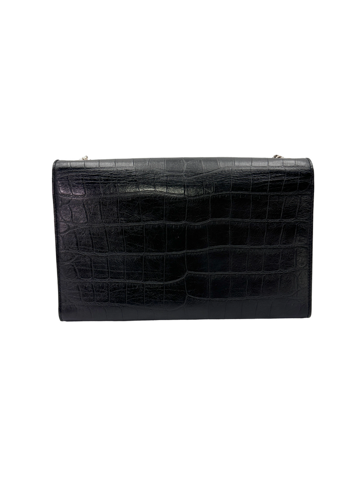 Saint Laurent Kate Black Croc-Embossed Shoulder Bag SL293
