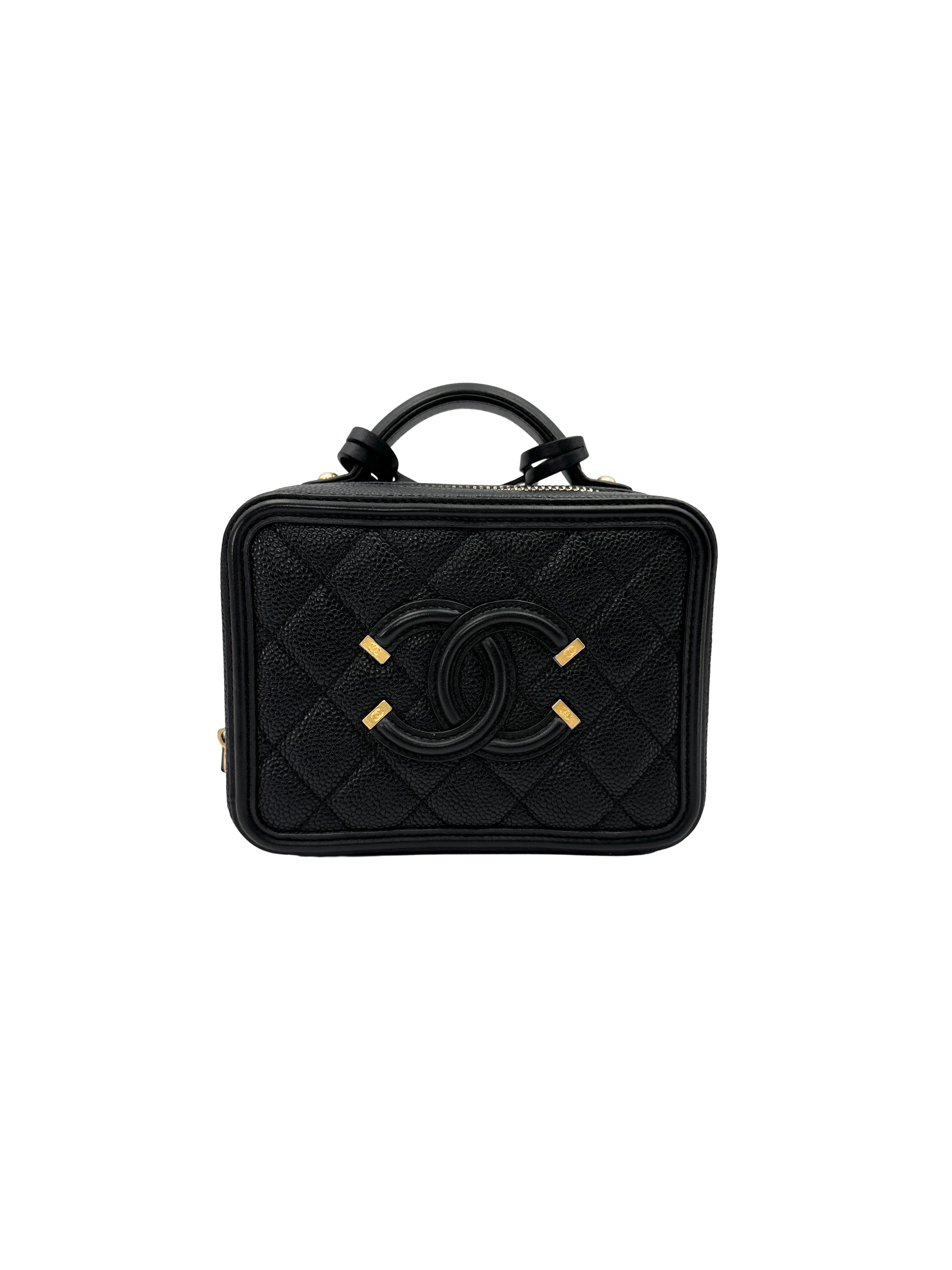 Chanel CC Filigree Black Quilted Leather Vanity Case(26***60) CC2573
