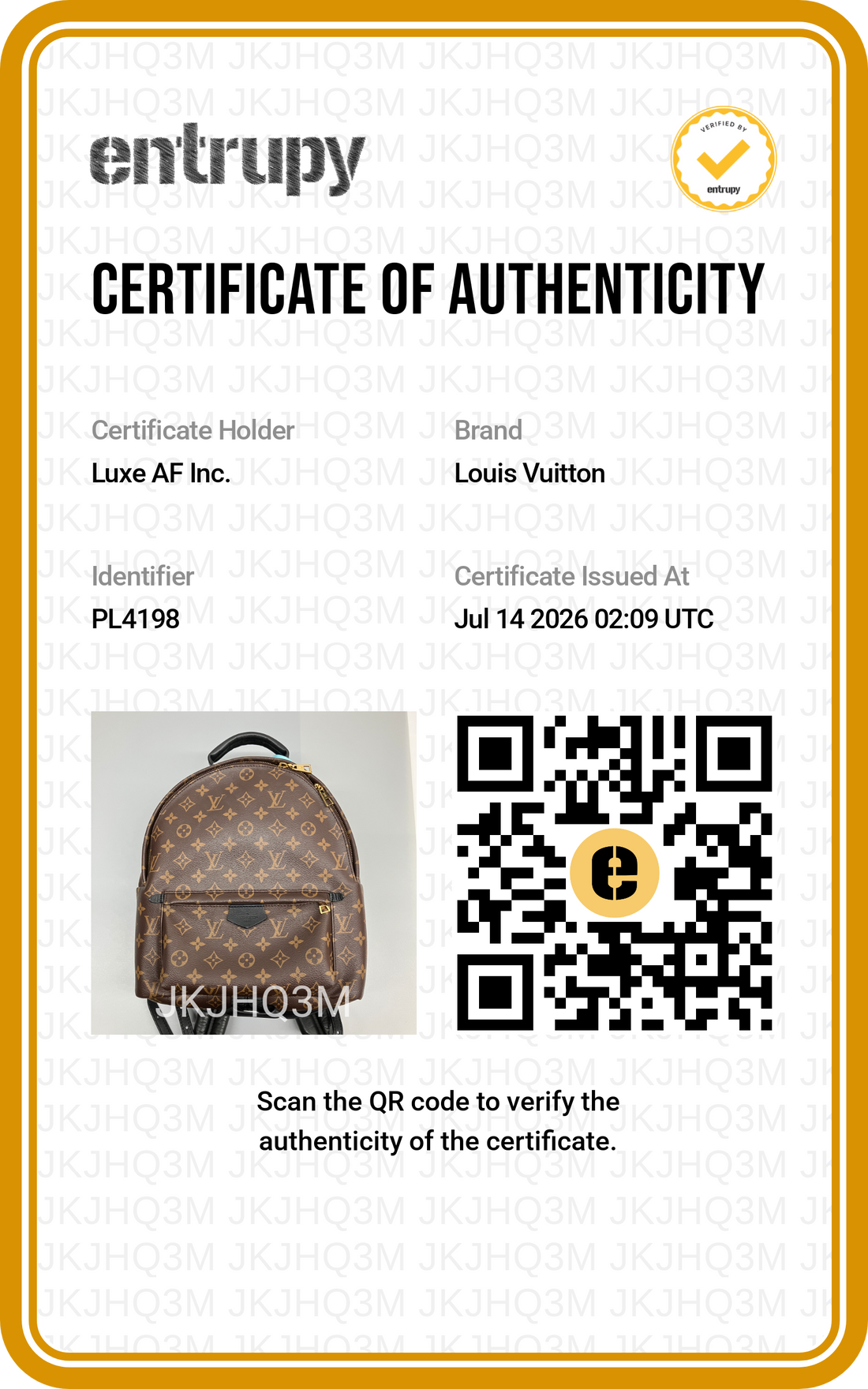 Louis Vuitton Palm Springs Monogram Canvas Backpack LV3333