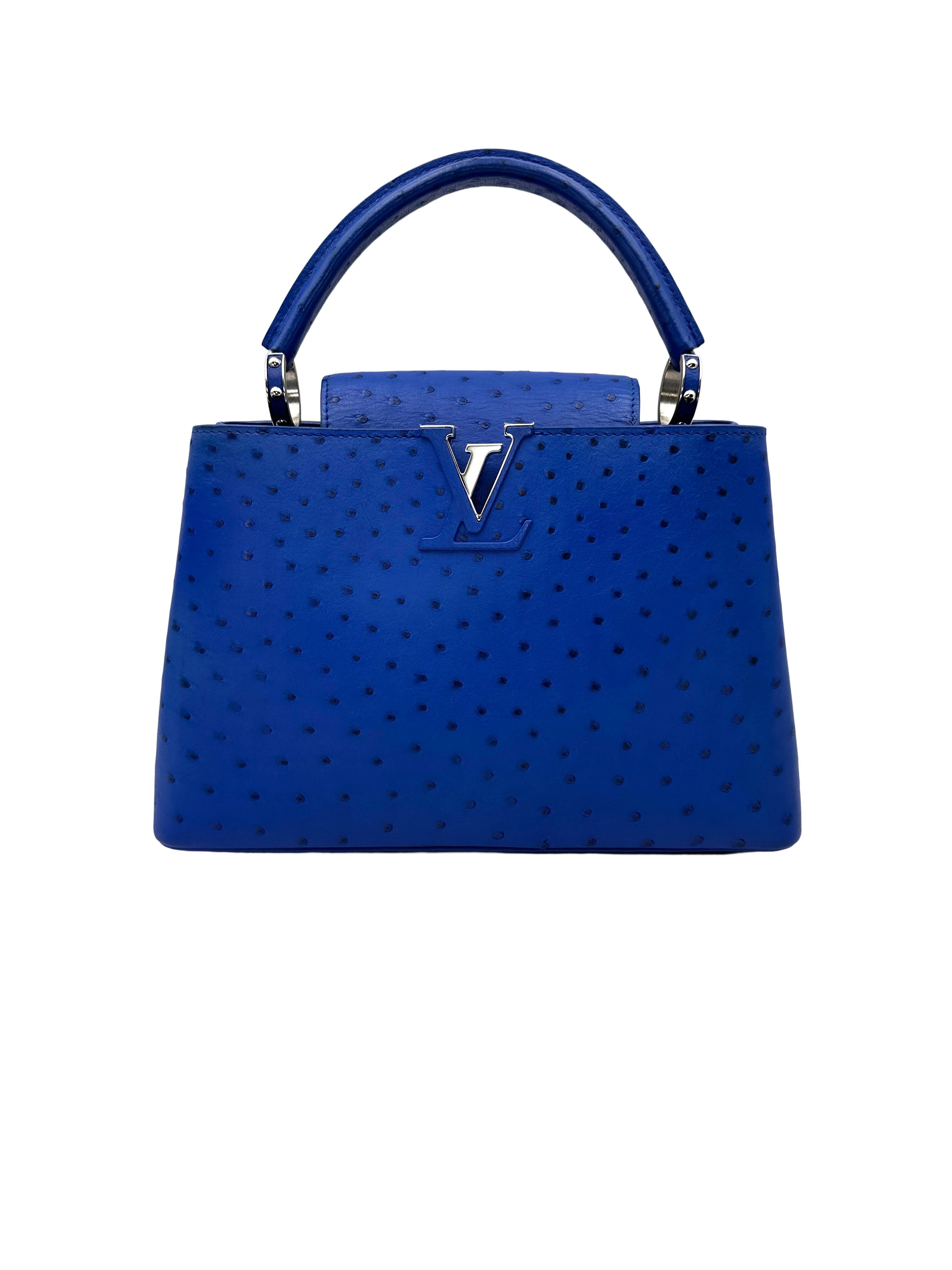 Louis Vuitton Capucines Blue Ostrich Leather Handle Bag LV3345