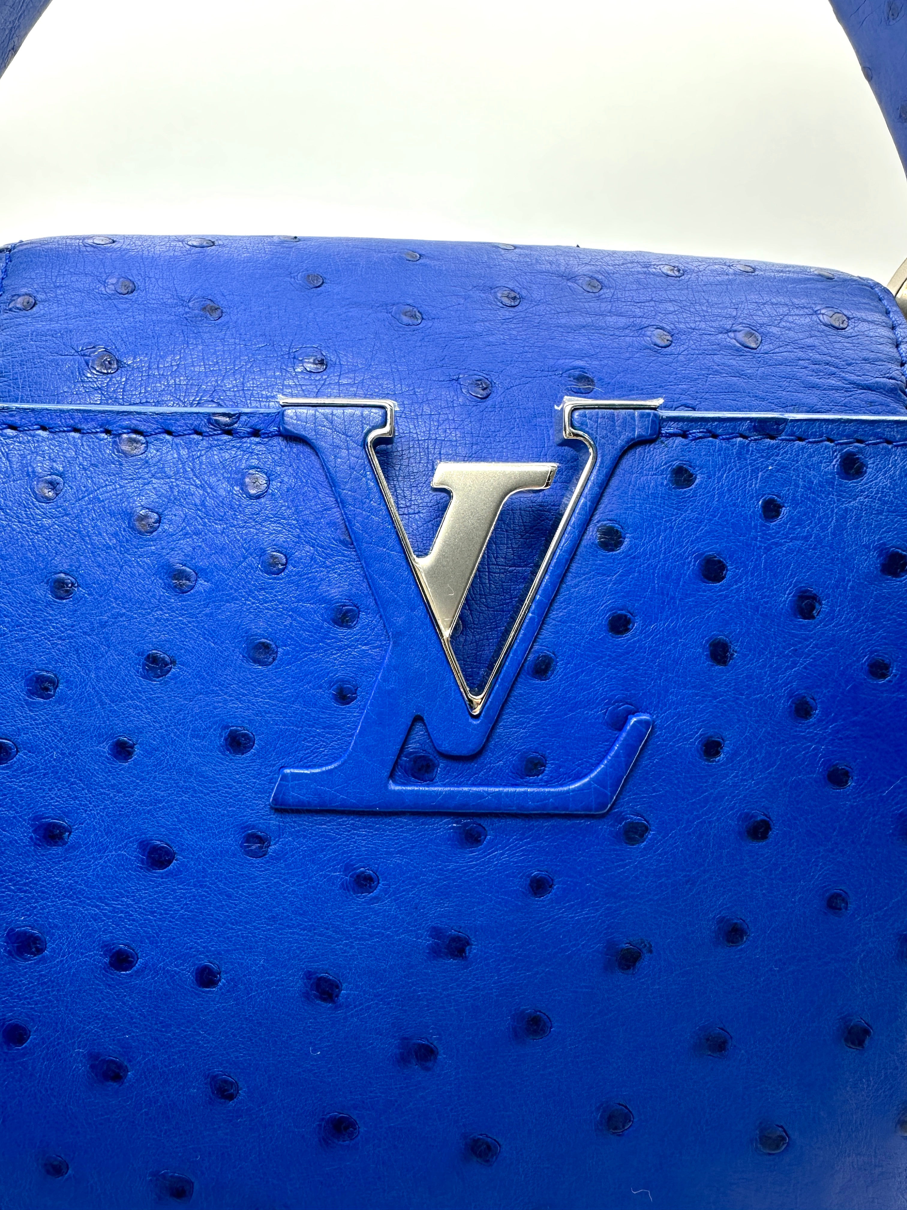 Louis Vuitton Capucines Blue Ostrich Leather Handle Bag LV3345