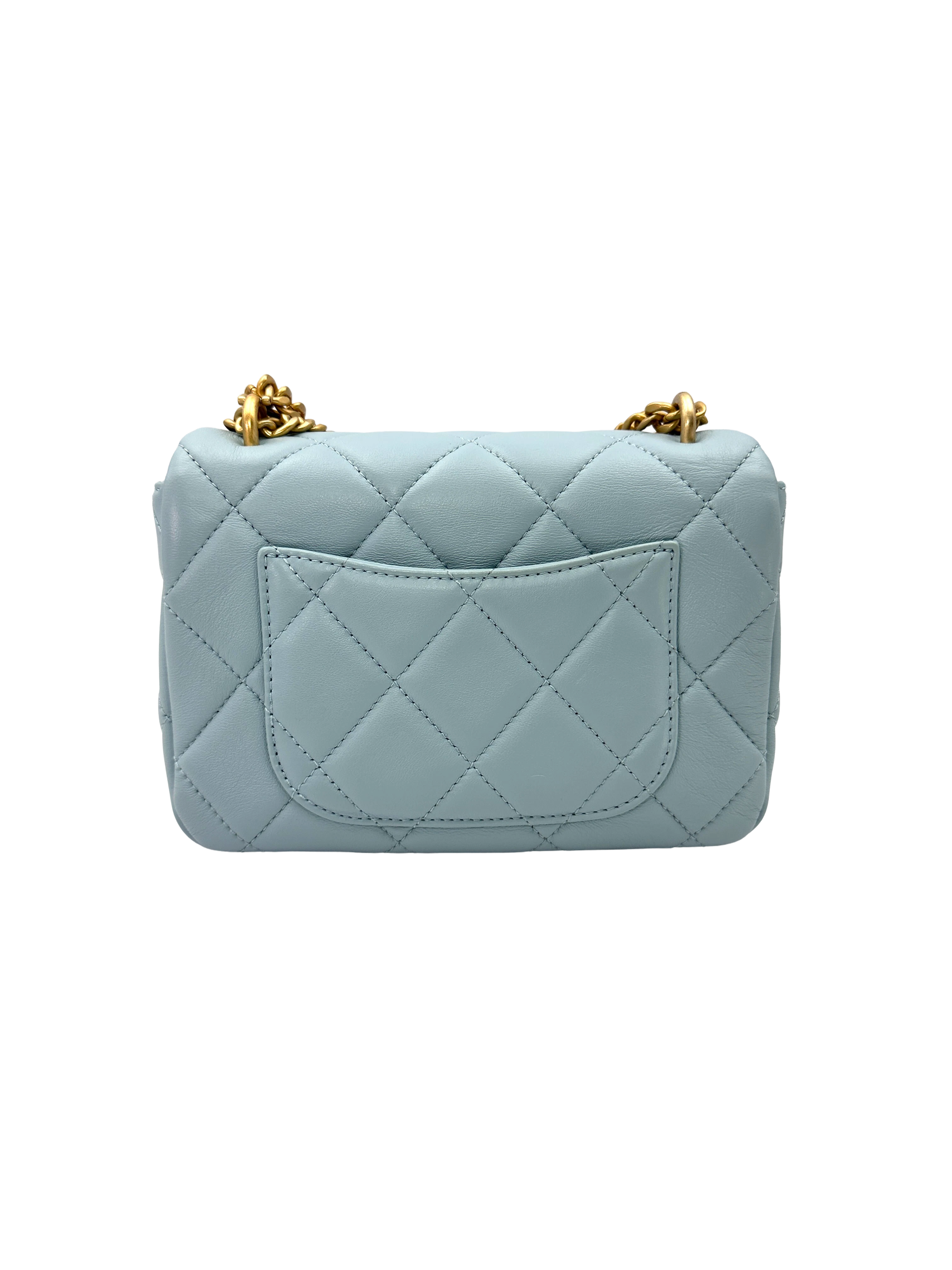 Chanel 22P Light Blue Quilted Leather Mini Square Flap Bag(C0***P1) IRIS272
