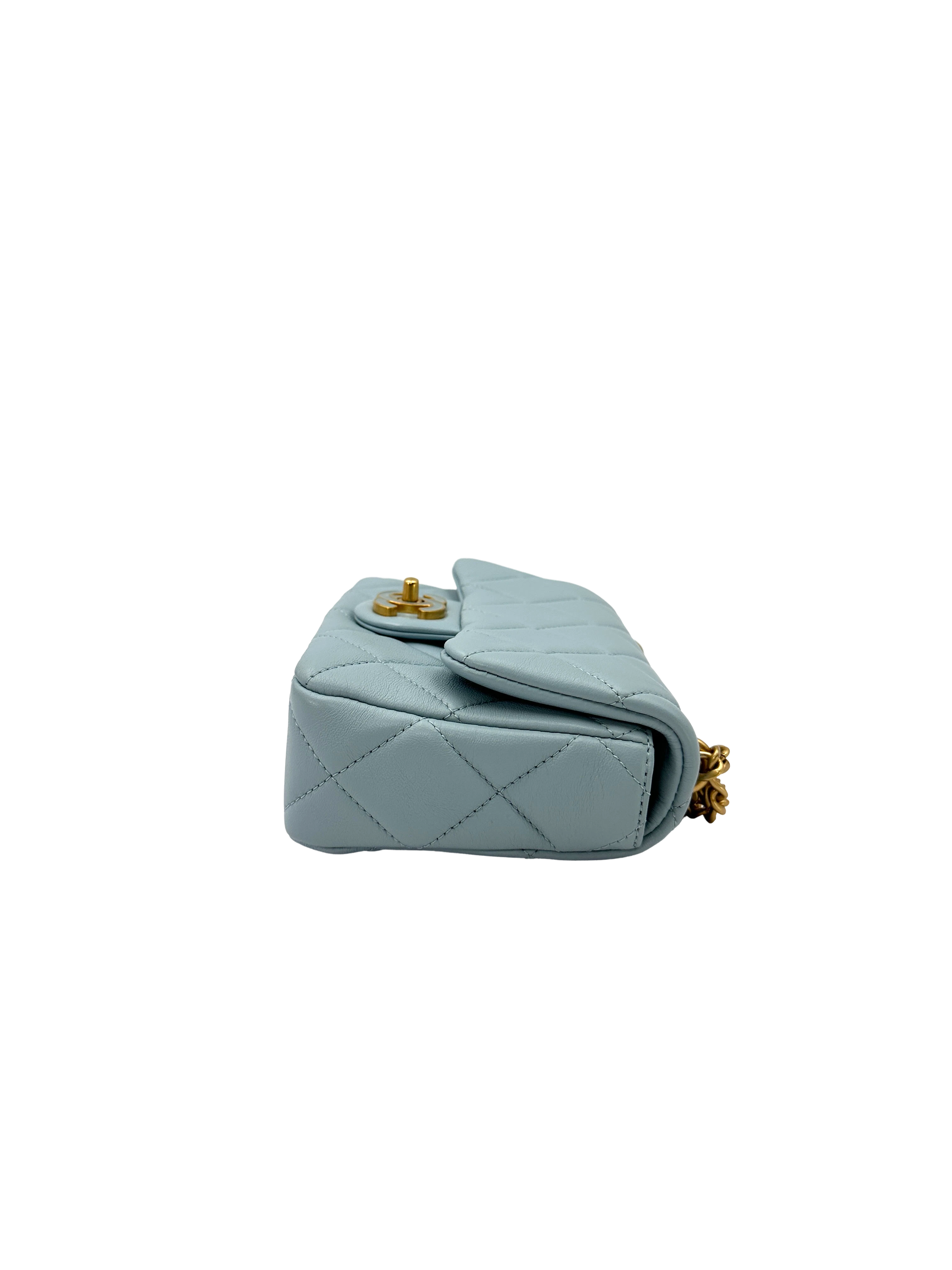 Chanel 22P Light Blue Quilted Leather Mini Square Flap Bag(C0***P1) IRIS272