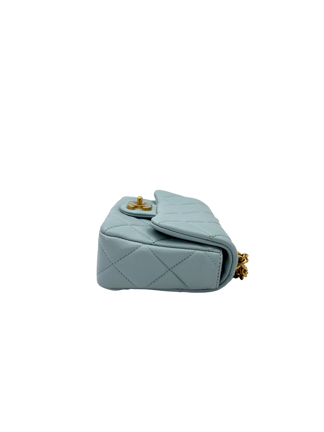 Chanel 22P Light Blue Quilted Leather Mini Square Flap Bag(C0***P1) IRIS272