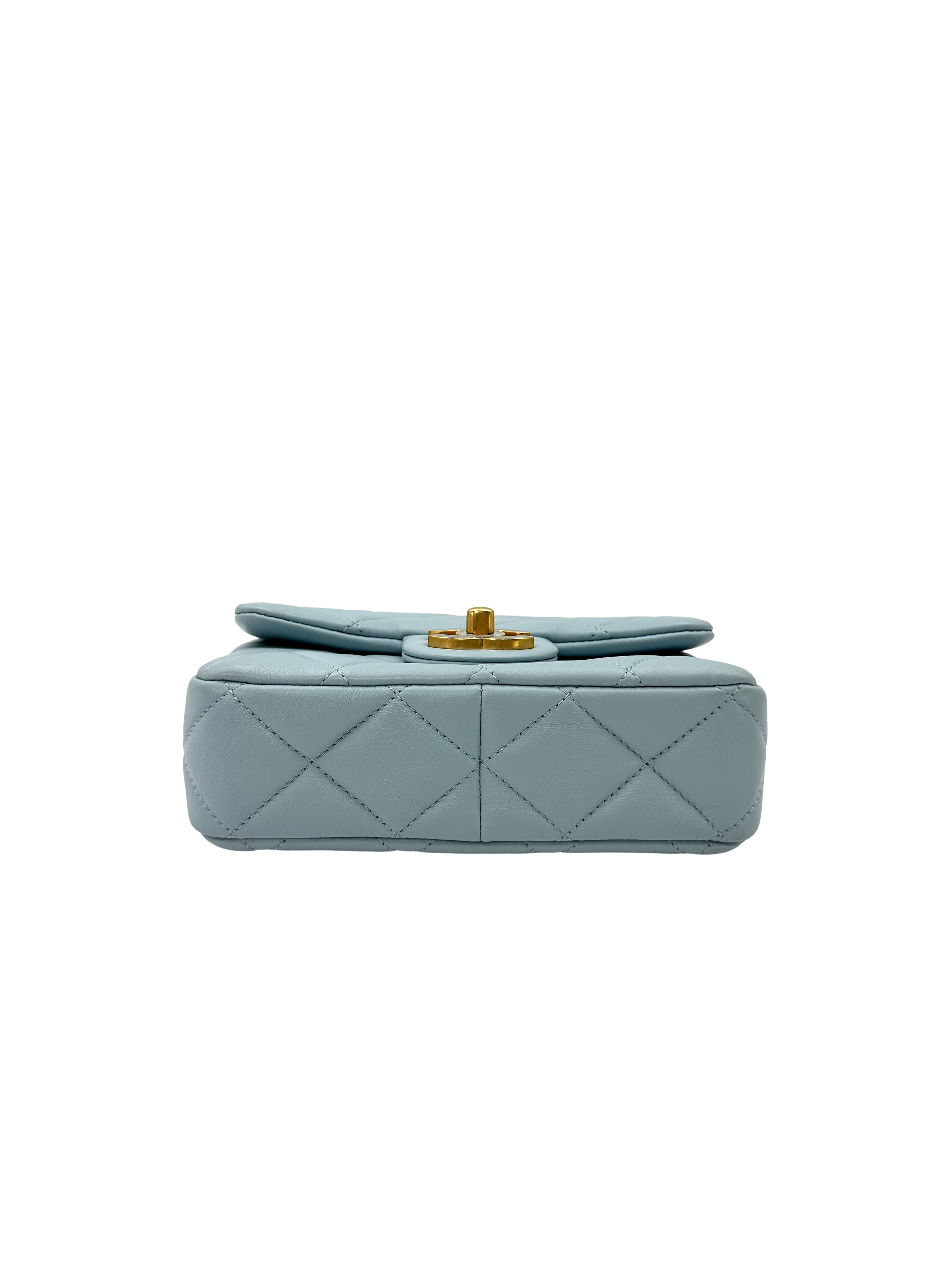 Chanel 22P Light Blue Quilted Leather Mini Square Flap Bag(C0***P1) IRIS272