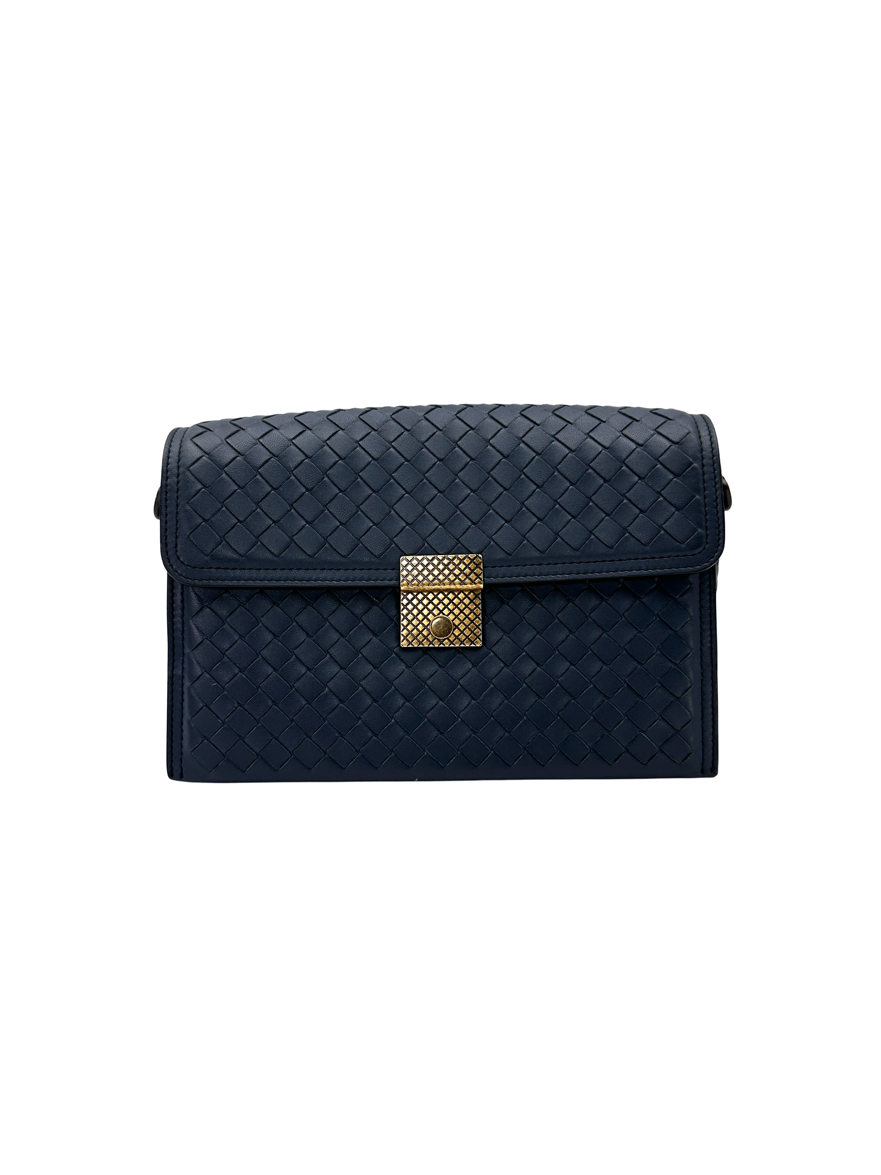 Bottega Veneta Navy Intrecciato Shoulder Bag BV144
