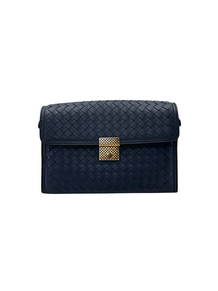 Bottega Veneta Navy Intrecciato Shoulder Bag BV144