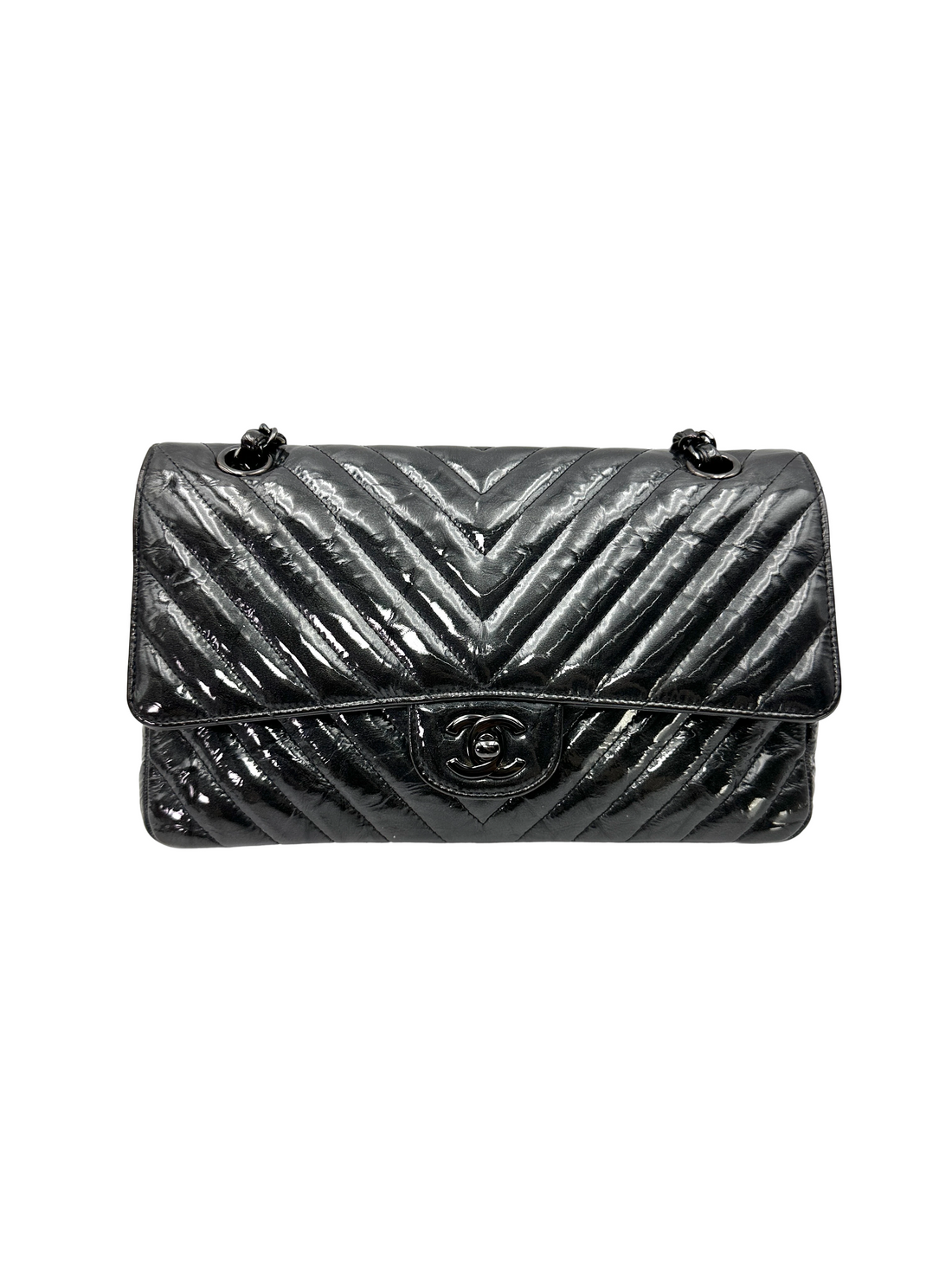 Chanel Classic Flap So Black Chevron Quilted Leather Medium Size Shoulder Bag(26***02) CC2576
