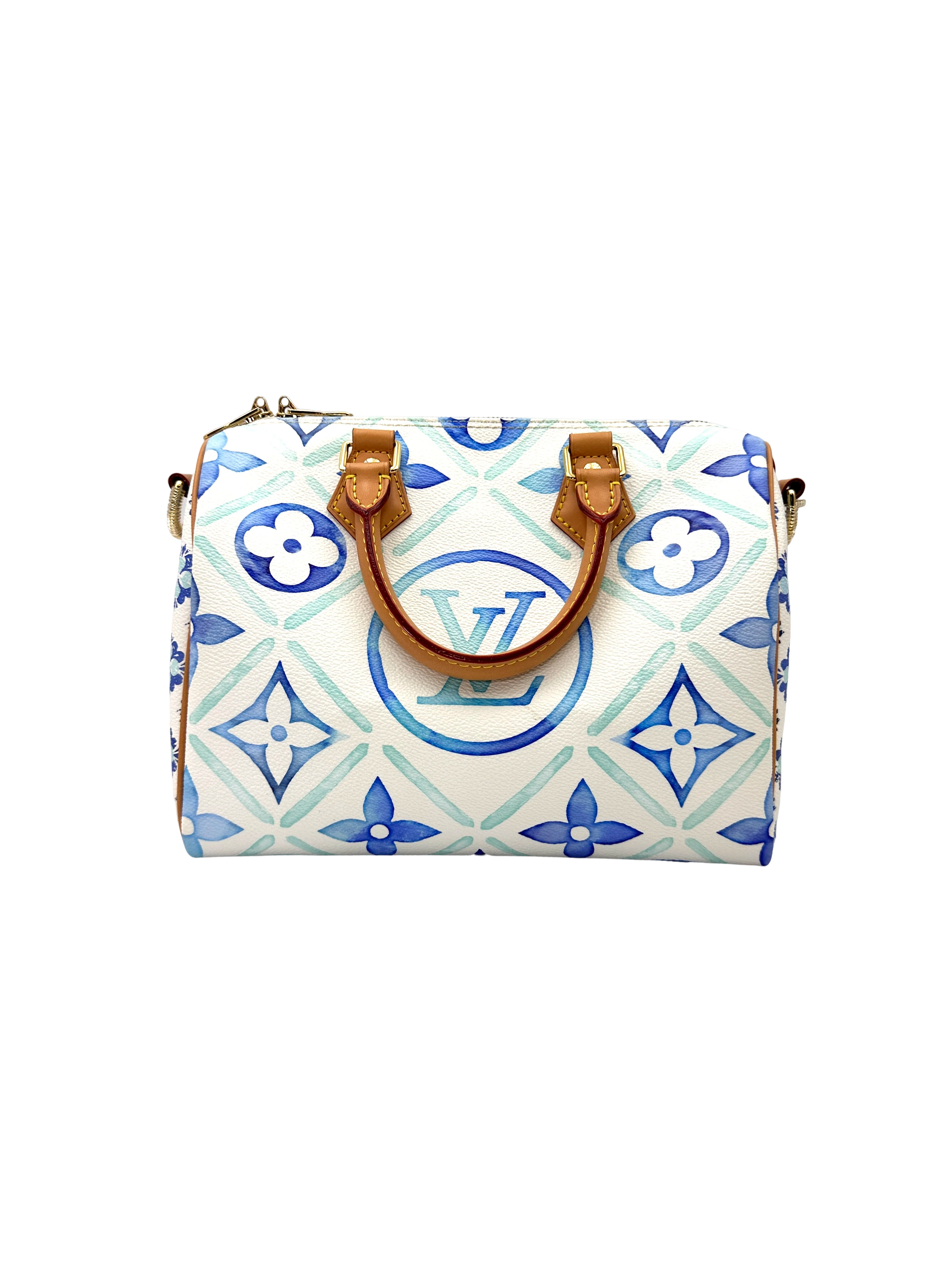 Louis Vuitton Speedy25 Blue/White Monogram Tiles Canvas Handle Bag IRIS273