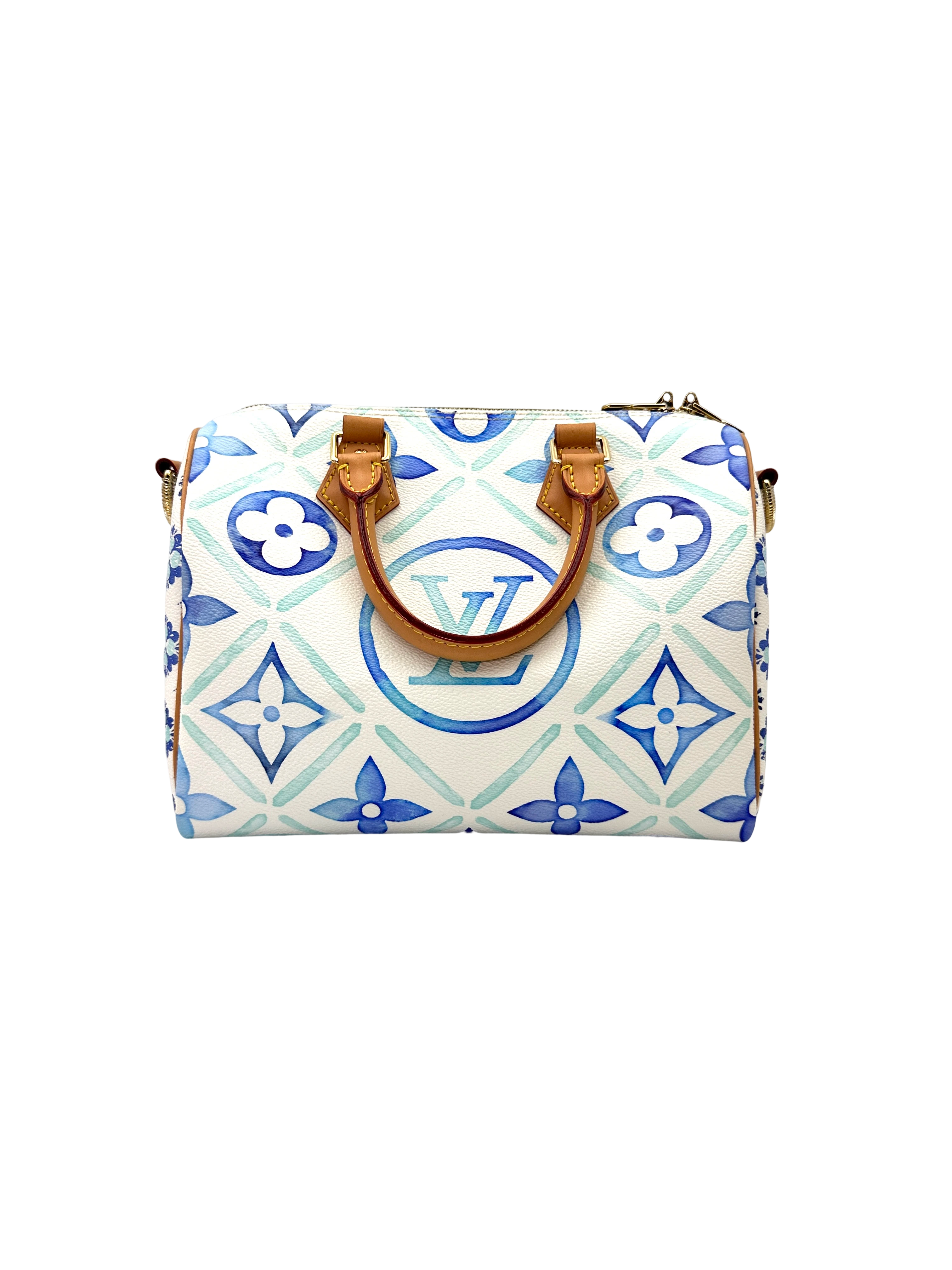 Louis Vuitton Speedy25 Blue/White Monogram Tiles Canvas Handle Bag IRIS273
