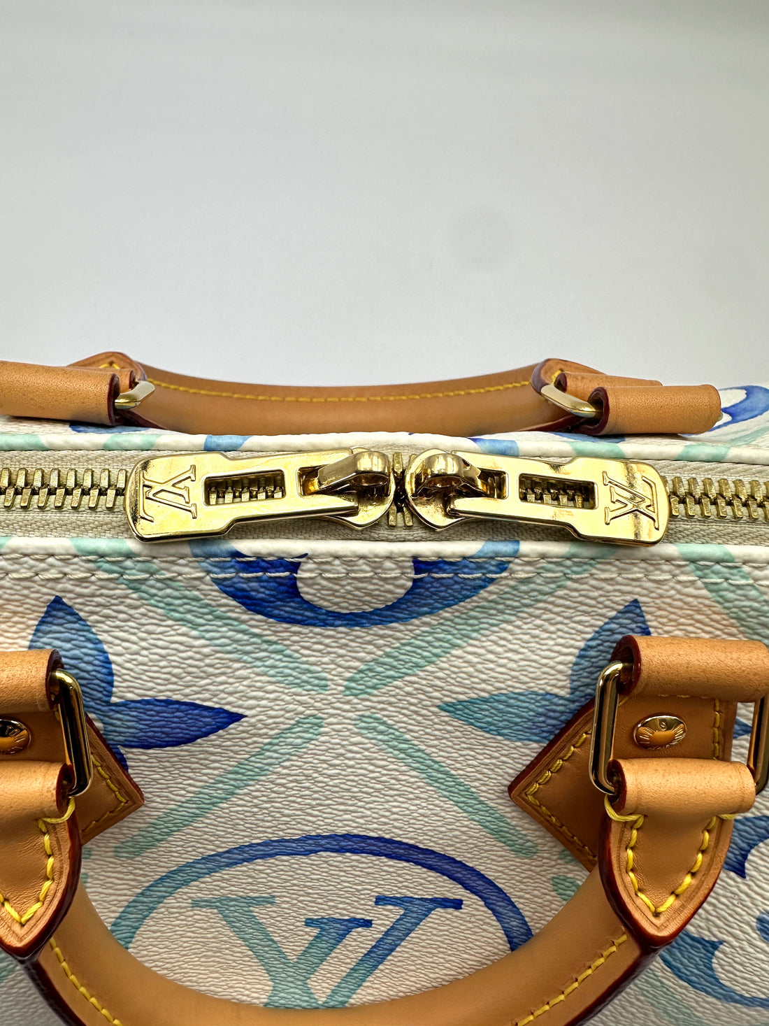 Louis Vuitton Speedy25 Blue/White Monogram Tiles Canvas Handle Bag IRIS273