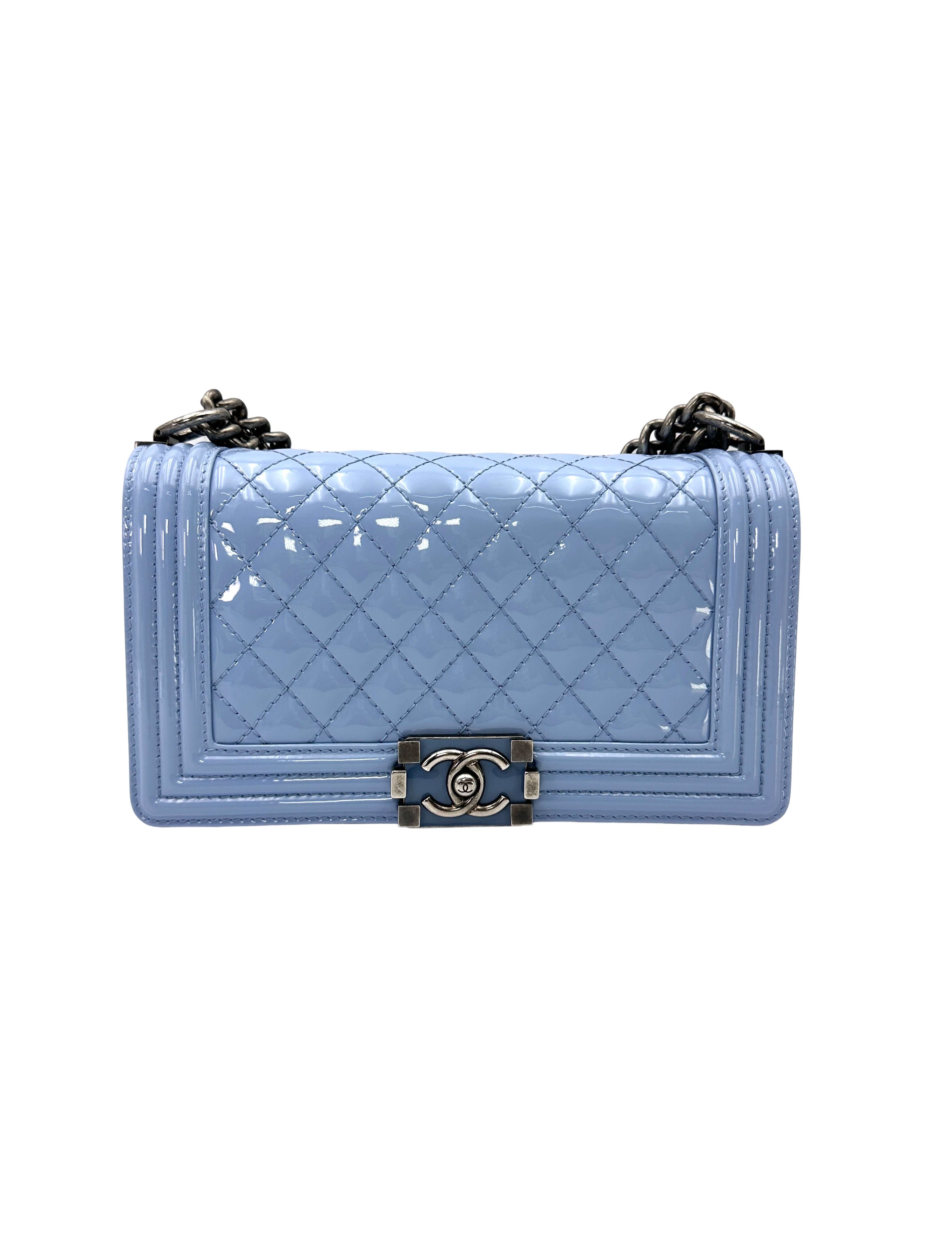Chanel LeBoy Blue Quilted Patent Leather Medium Size Flap Bag(17***58) CC2577