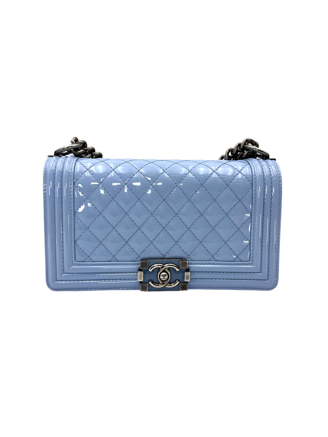 Chanel LeBoy Blue Quilted Patent Leather Medium Size Flap Bag(17***58) CC2577