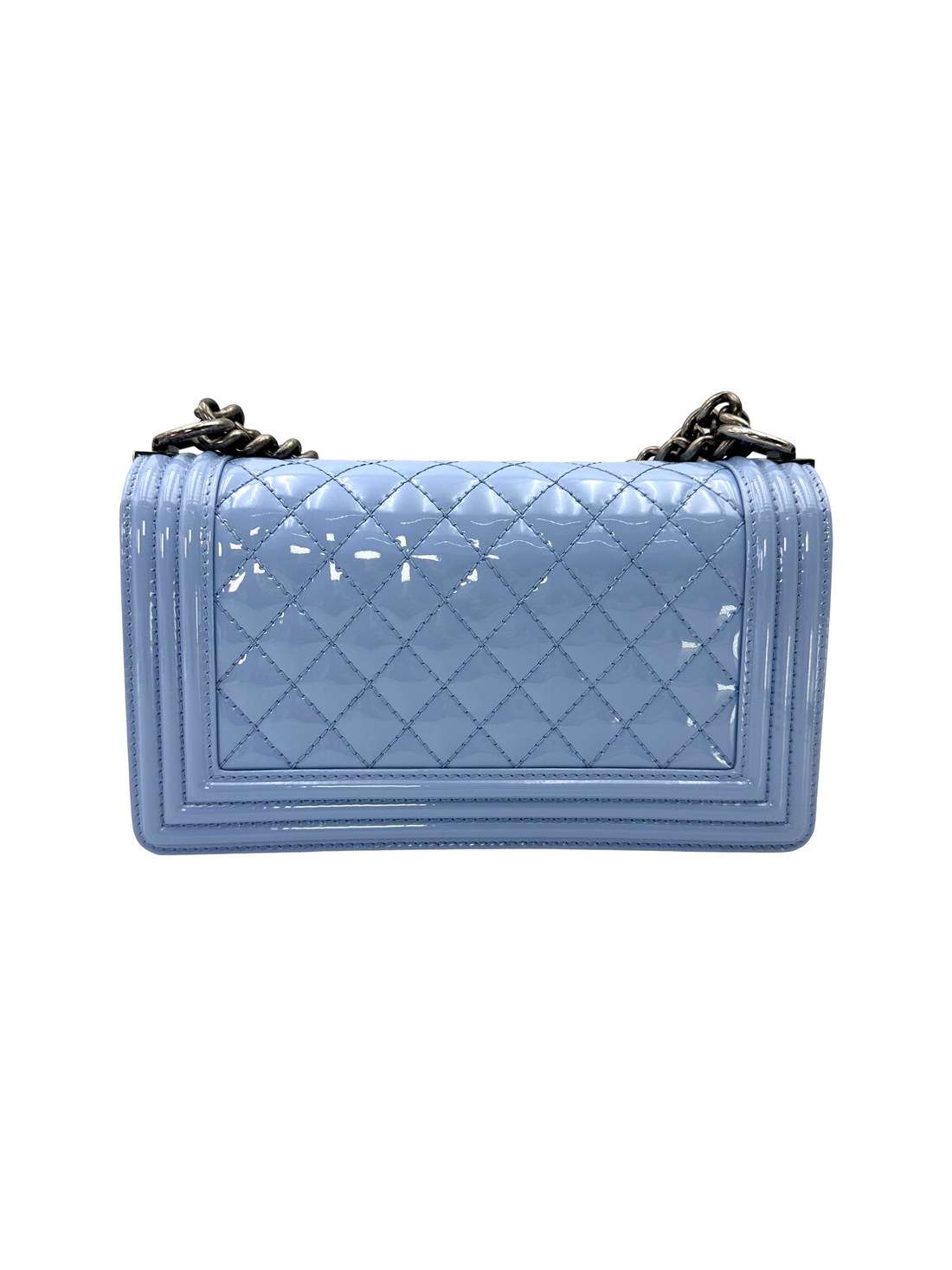 Chanel LeBoy Blue Quilted Patent Leather Medium Size Flap Bag(17***58) CC2577