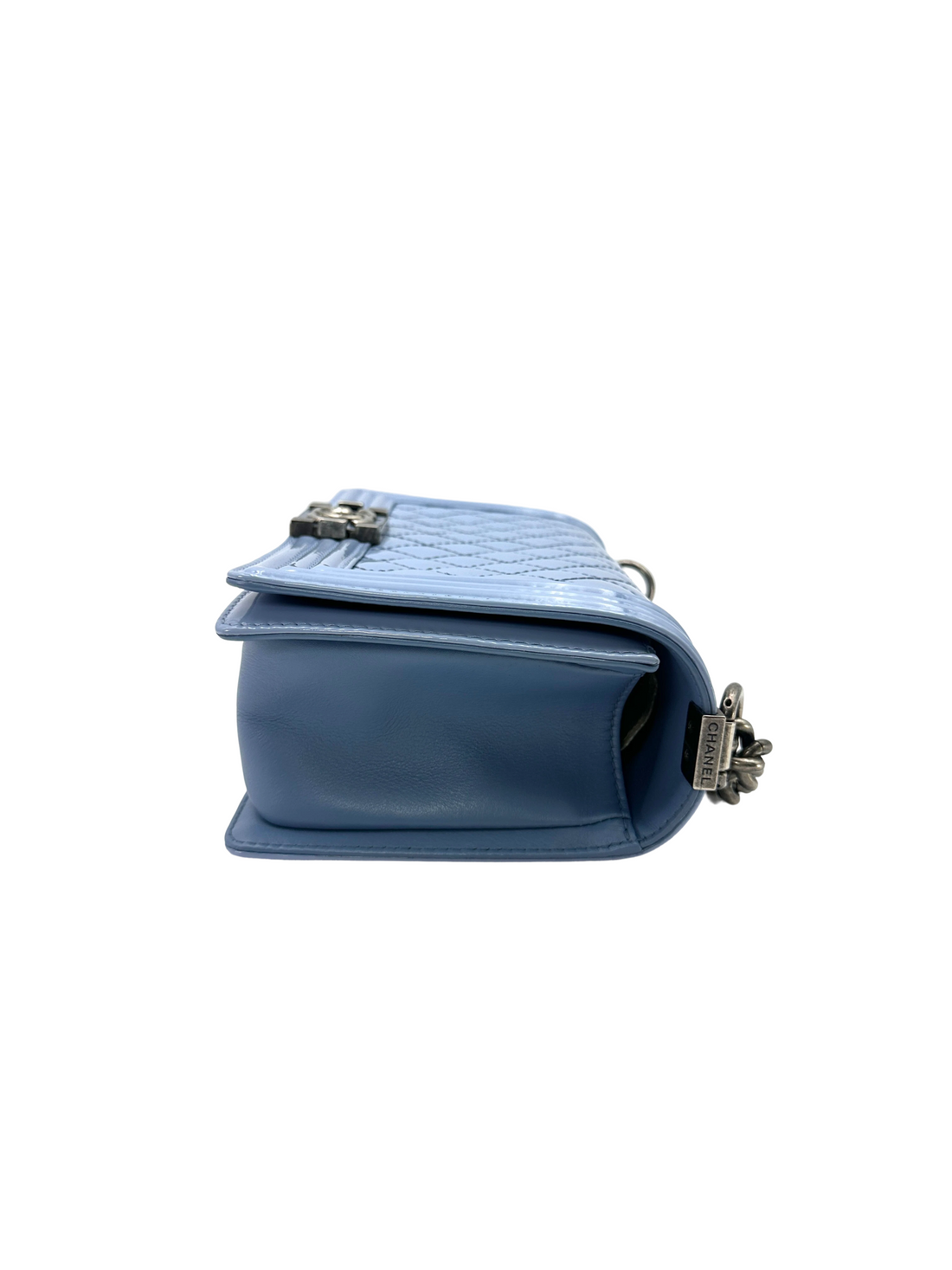 Chanel LeBoy Blue Quilted Patent Leather Medium Size Flap Bag(17***58) CC2577