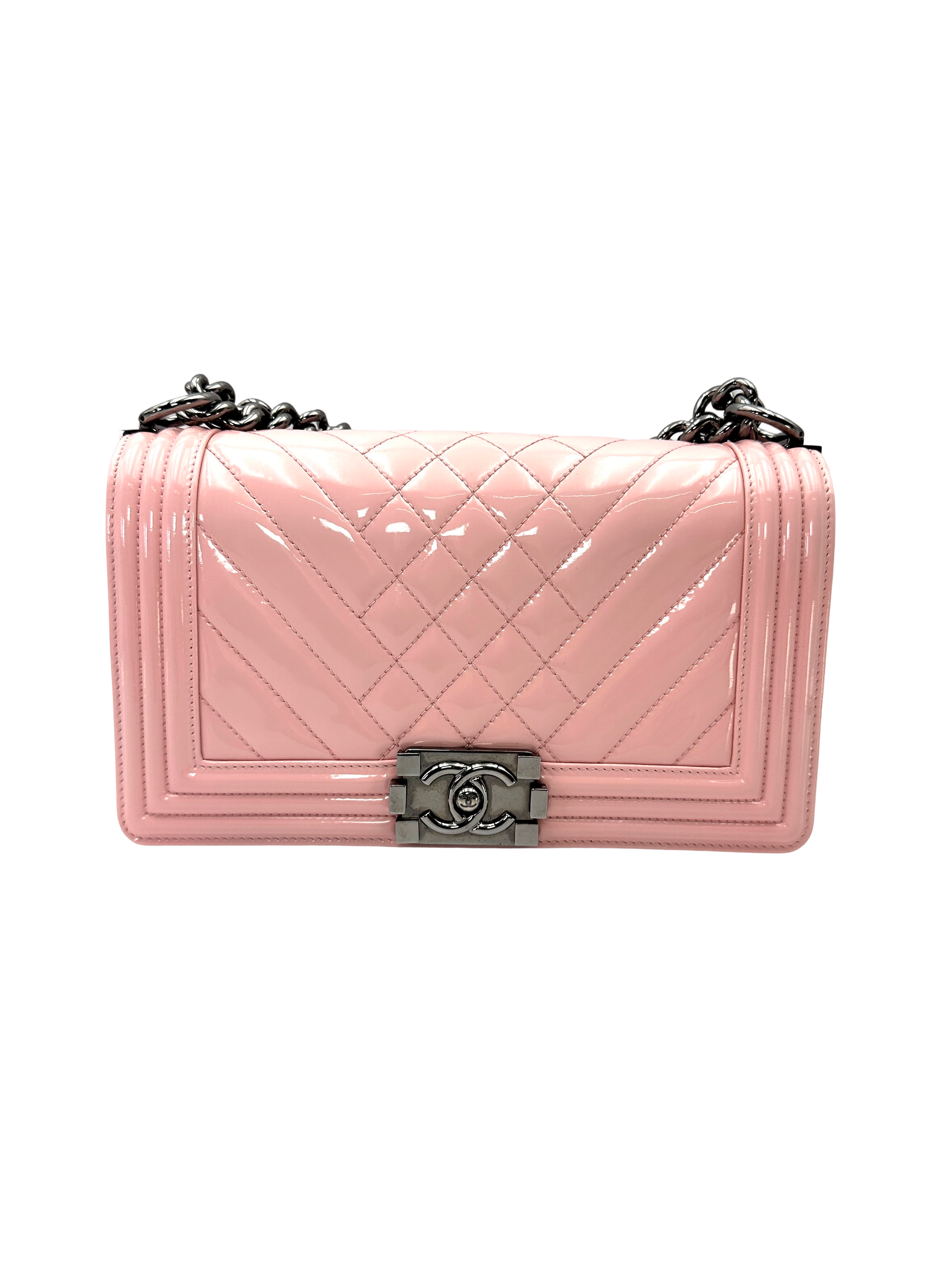 Chanel LeBoy Pink Quilted Patent Leather Medium Size Flap Bag(19***30) CC2578