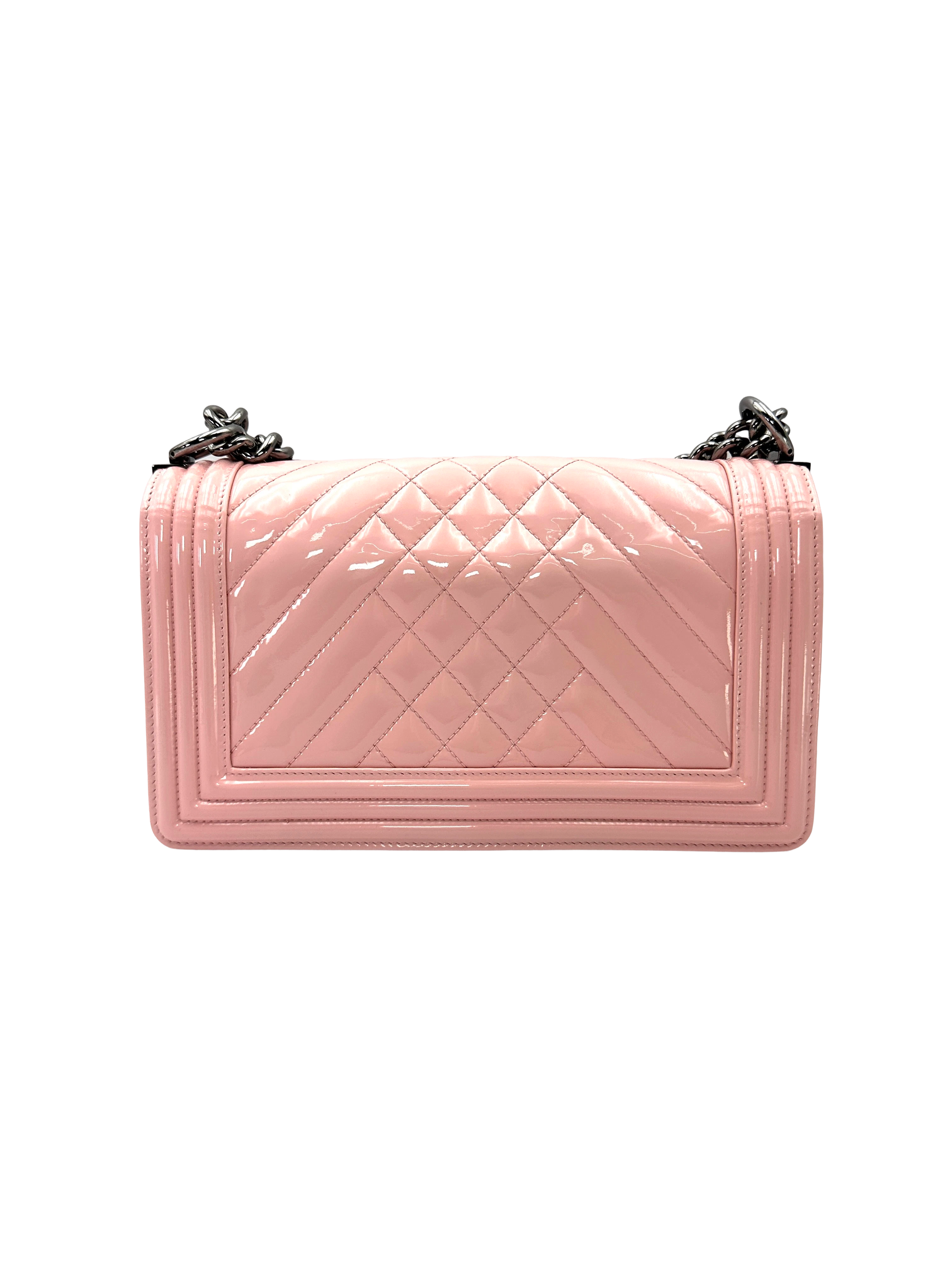 Chanel LeBoy Pink Quilted Patent Leather Medium Size Flap Bag(19***30) CC2578