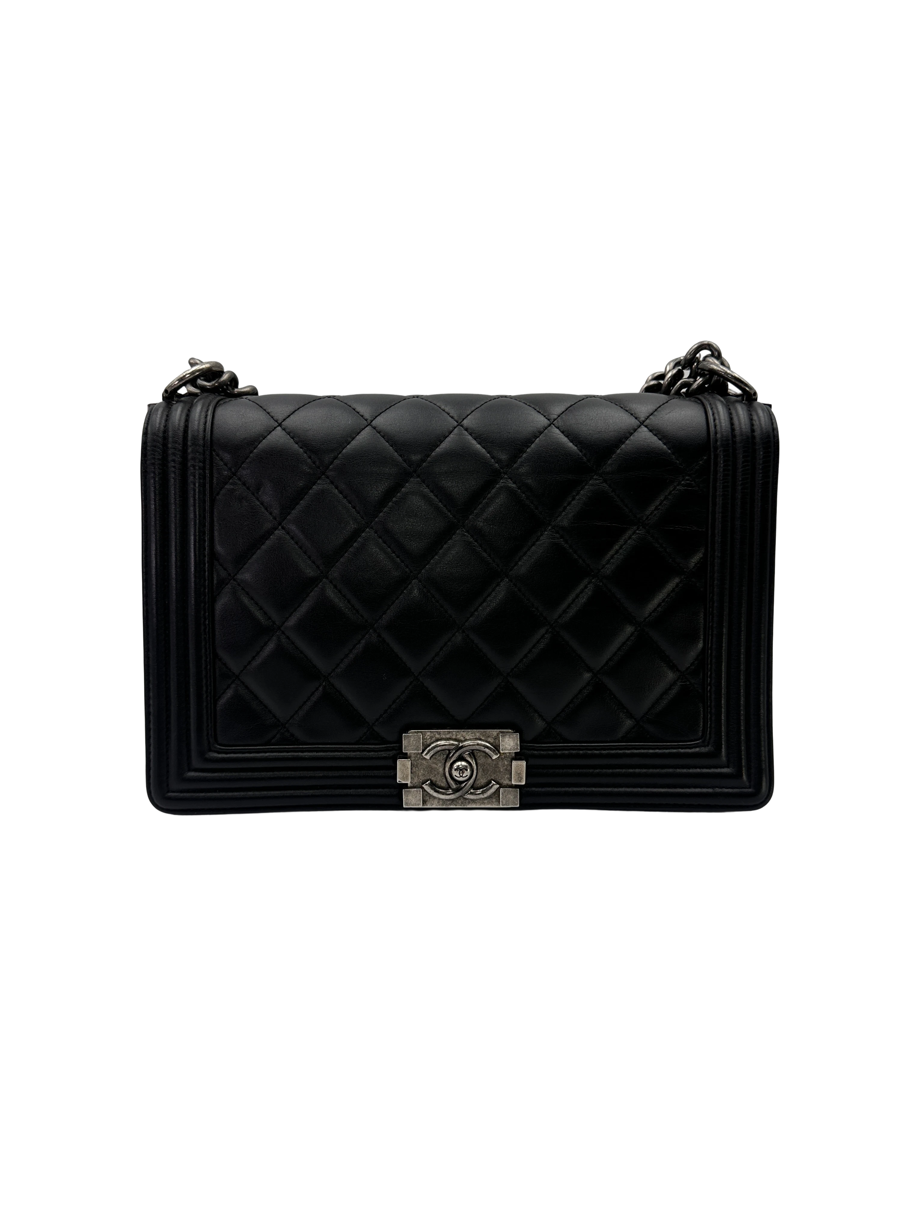 Chanel LeBoy Black Quilted Leather Large Size Flap Bag With Silver Buckle(19***17) CC2574