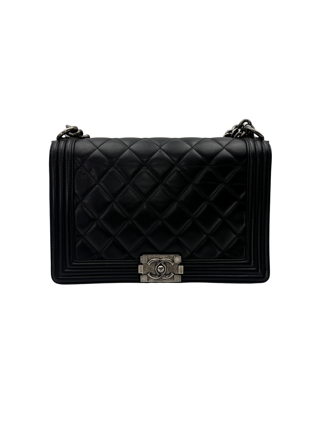 Chanel LeBoy Black Quilted Leather Large Size Flap Bag With Silver Buckle(19***17) CC2574