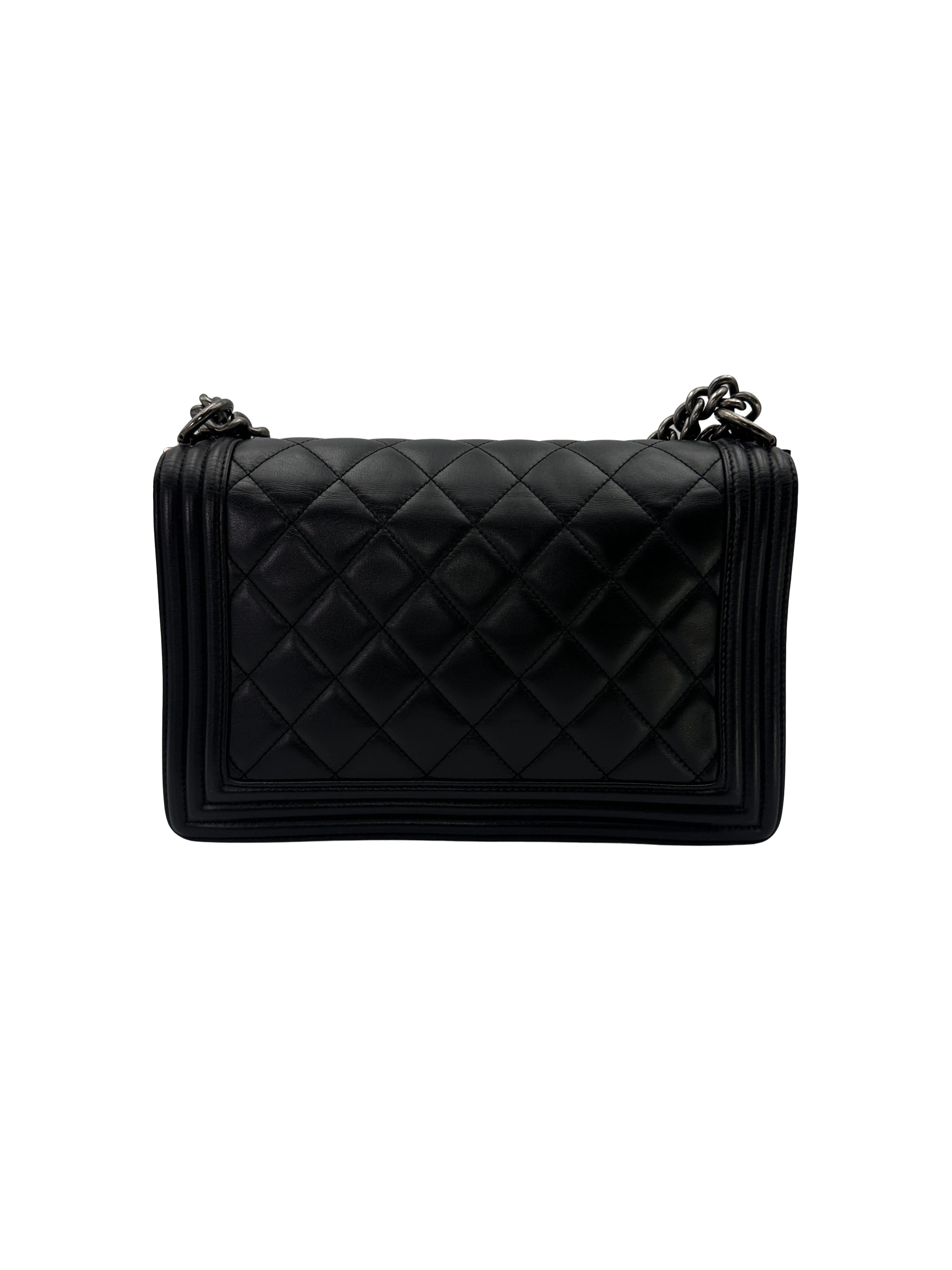 Chanel LeBoy Black Quilted Leather Large Size Flap Bag With Silver Buckle(19***17) CC2574