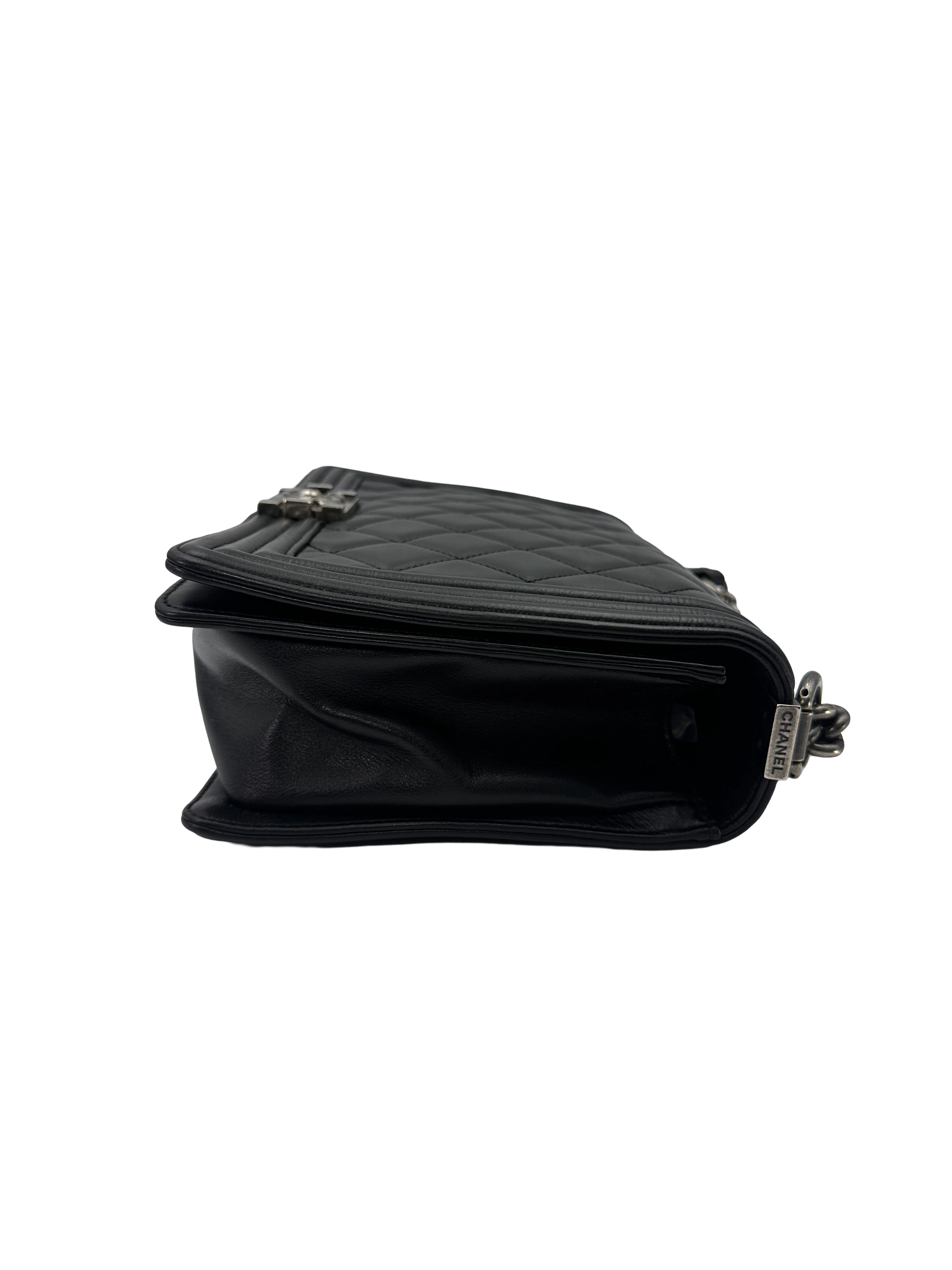 Chanel LeBoy Black Quilted Leather Large Size Flap Bag With Silver Buckle(19***17) CC2574
