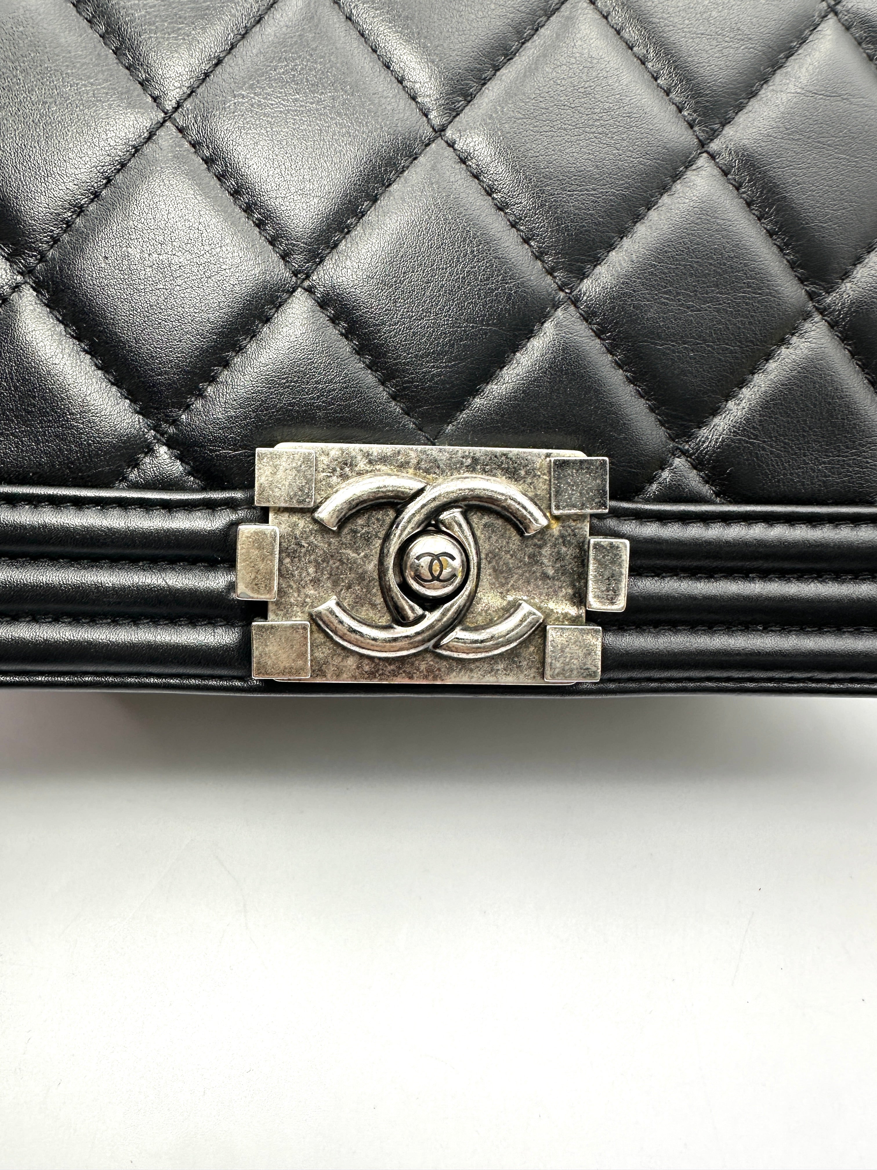 Chanel LeBoy Black Quilted Leather Large Size Flap Bag With Silver Buckle(19***17) CC2574