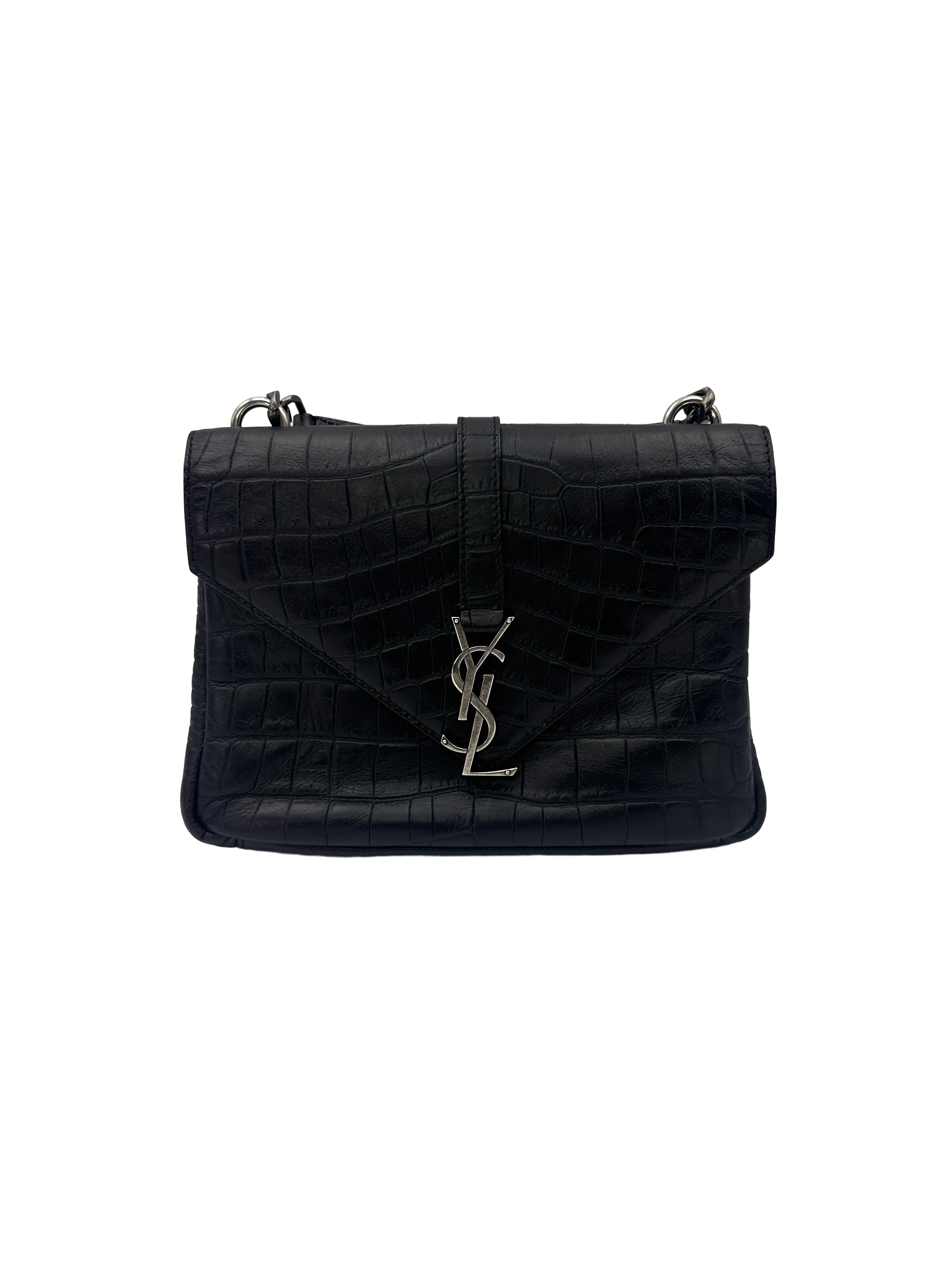 Saint Laurent College Black Crocodile-Embossed Leather Shoulder Bag SL299